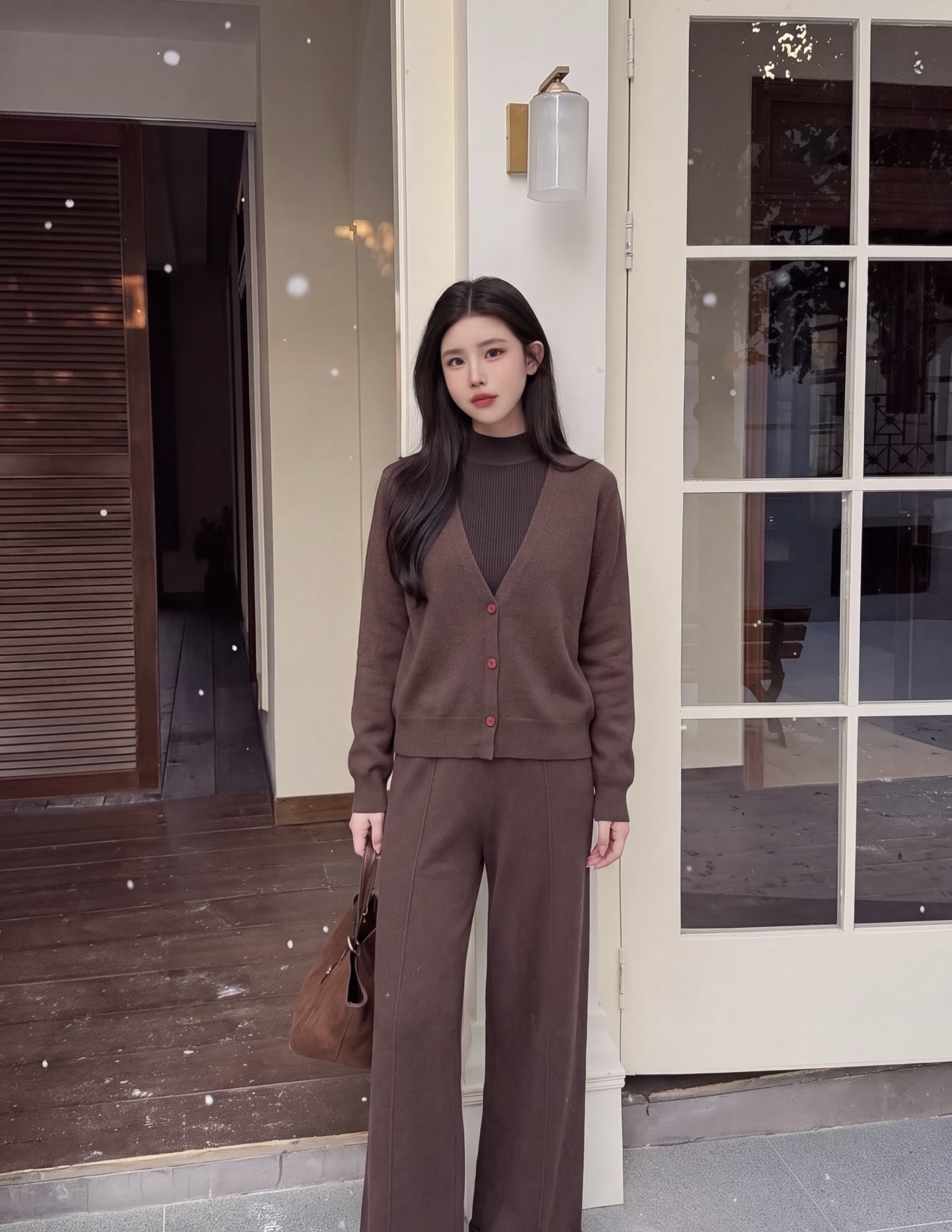 Brun 26fw knit vest cardigan pants sets