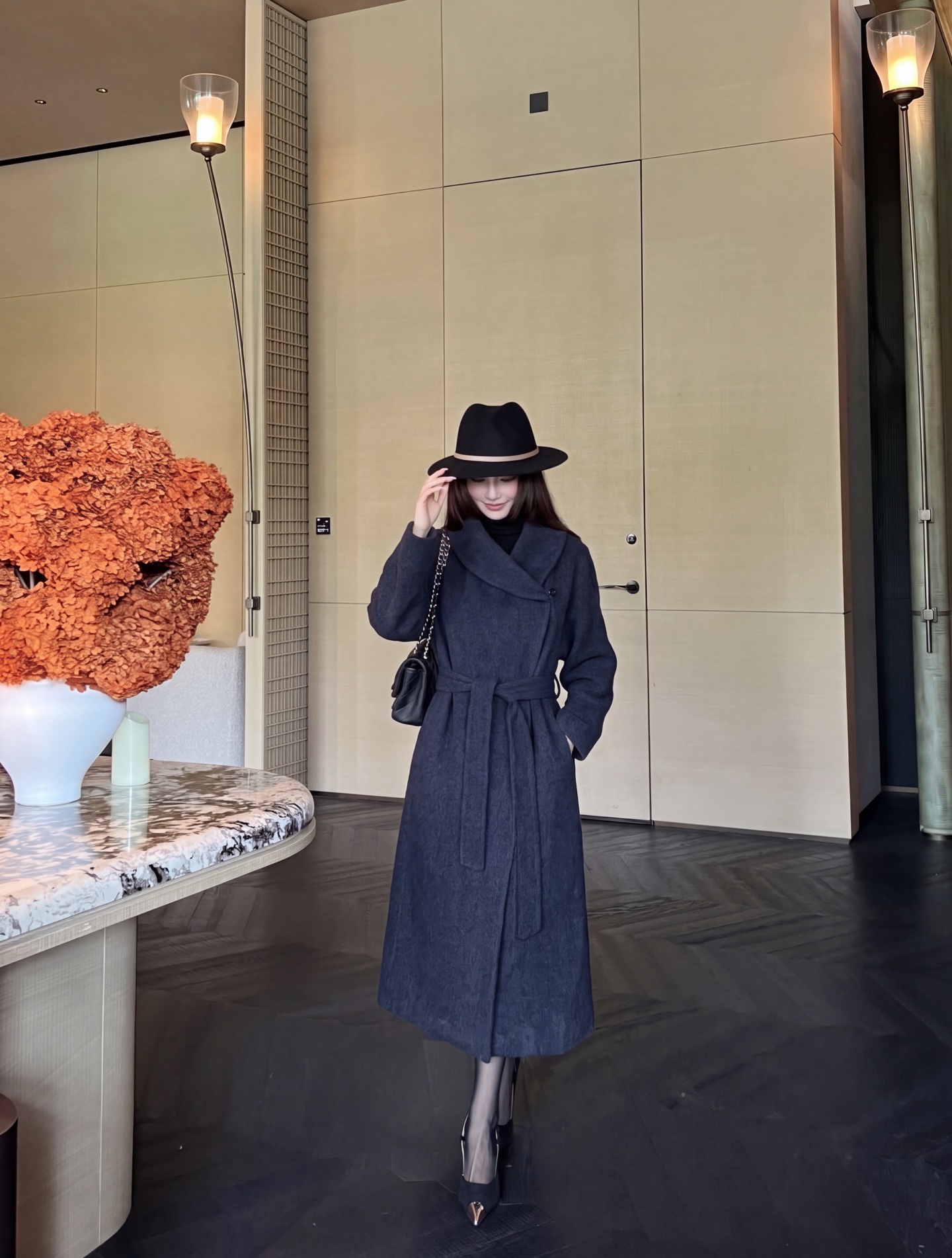 Max 26fw woolen belted overcoats