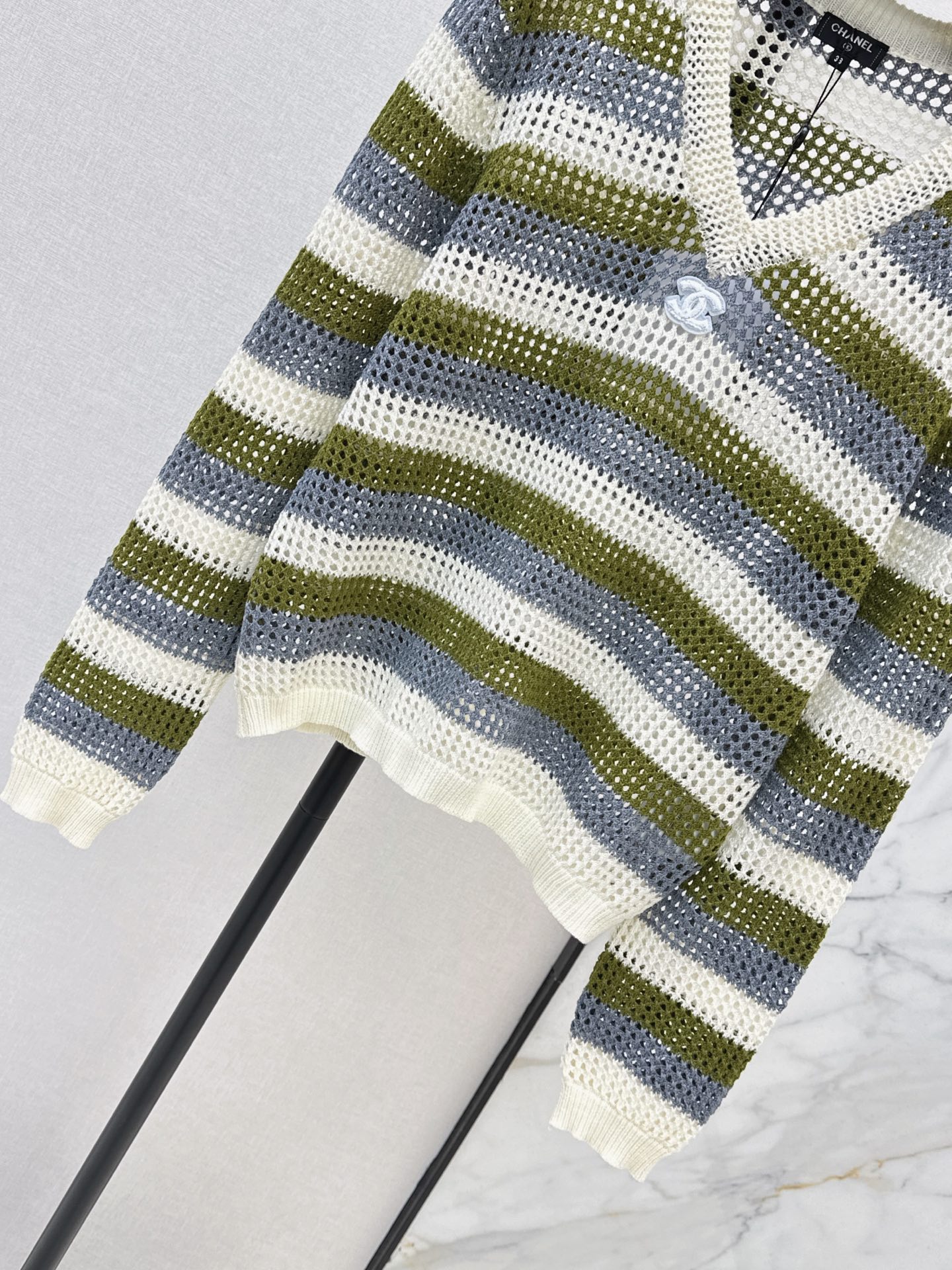 Chan 26fw stripe hollow knit sweater