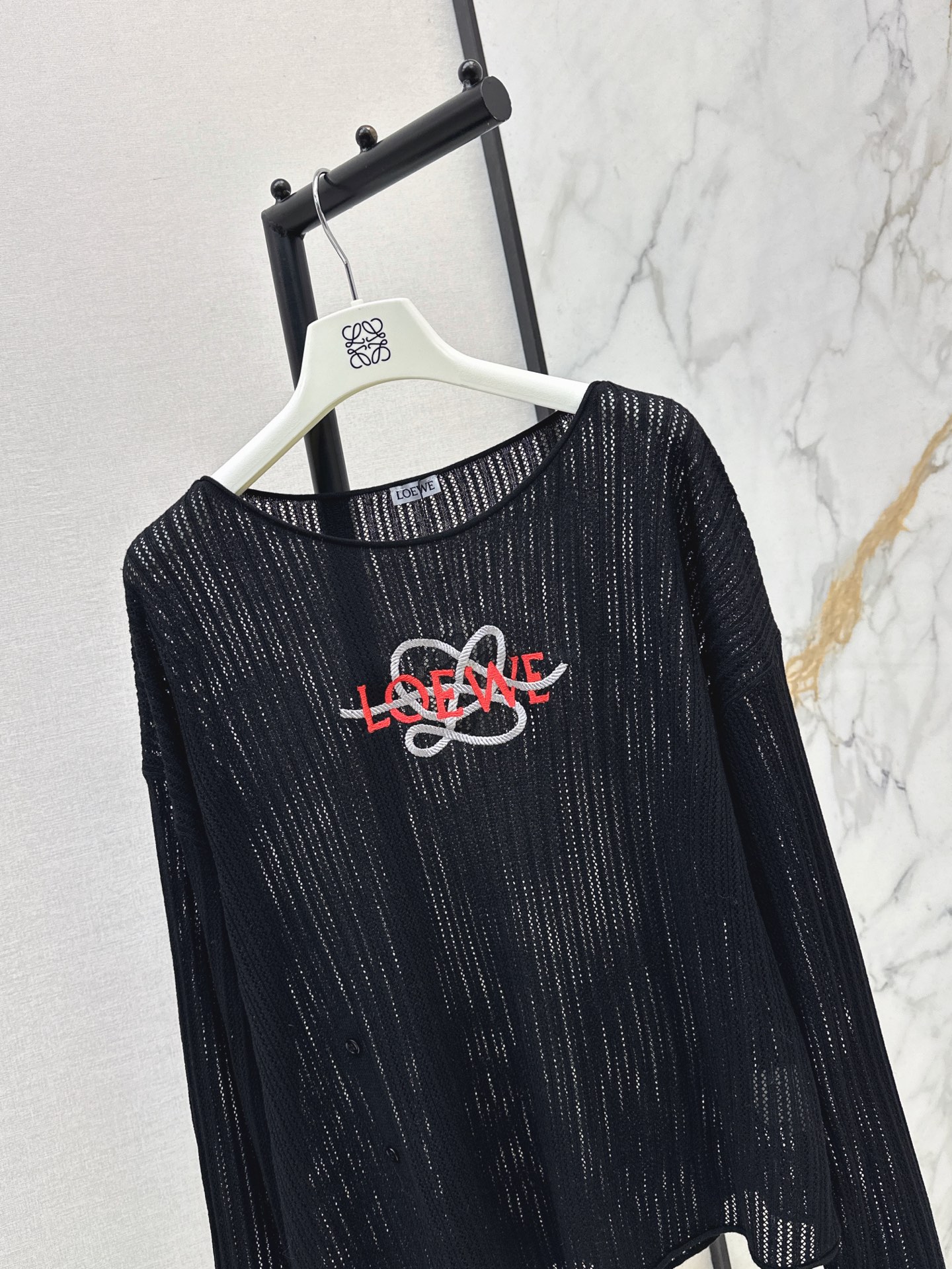 Loe 26fw embroidery hollow knitwear