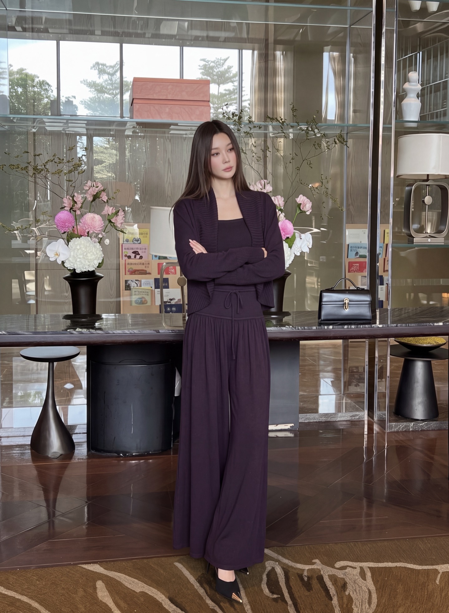 Row 26fw wool cardigan tube top pants sets