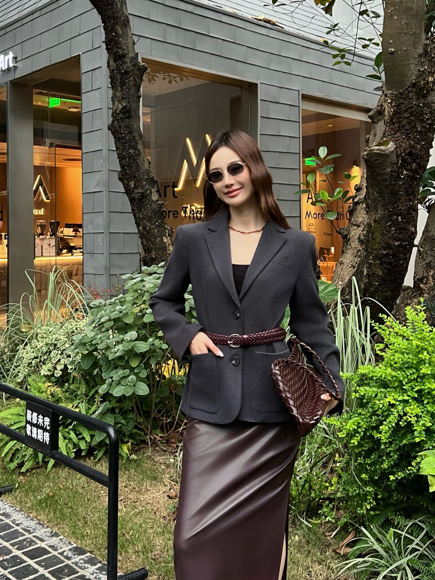Brun 26fw knit belted blazer