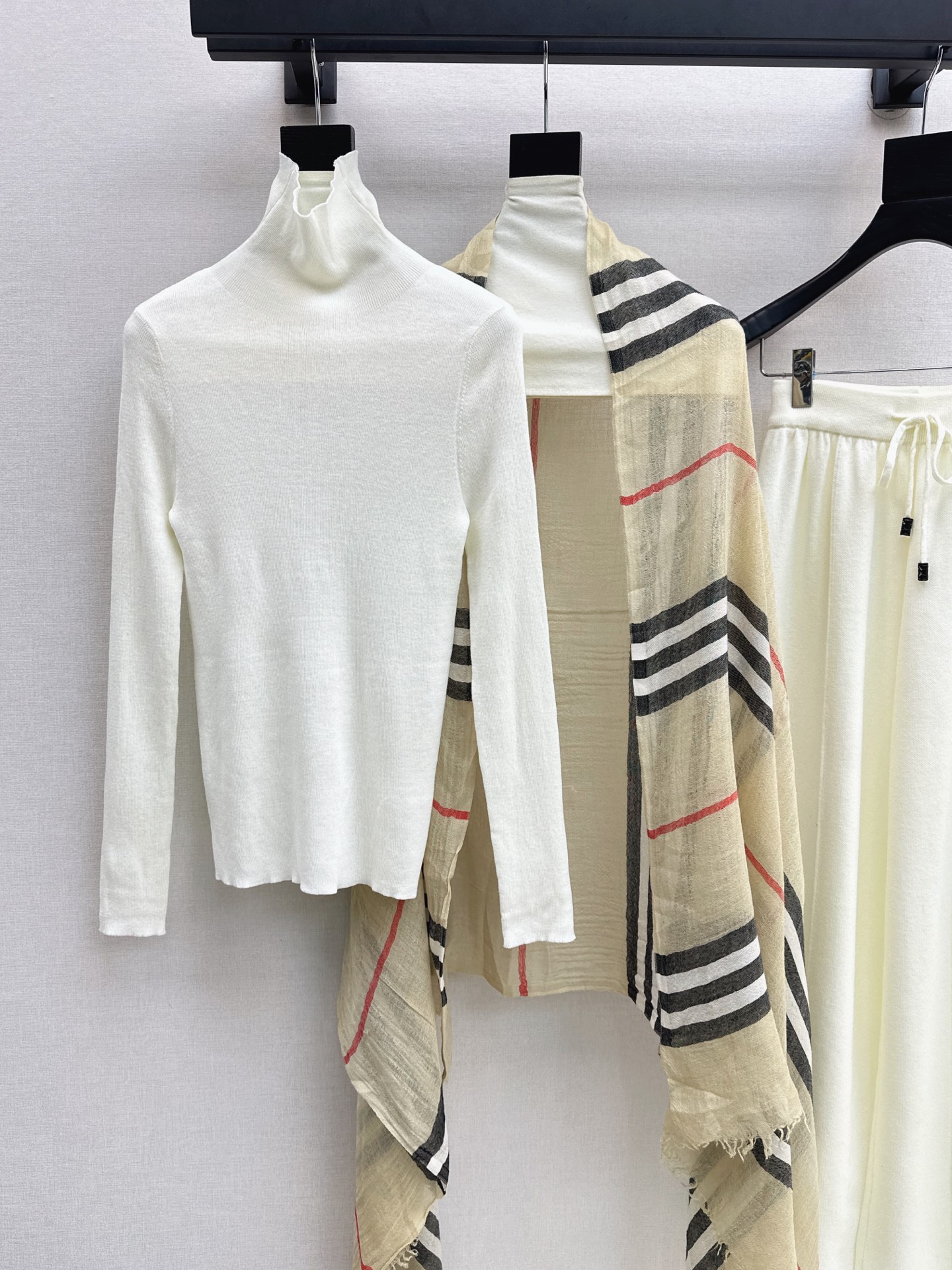 Bur 26fw knit basic tee check shawls pants set