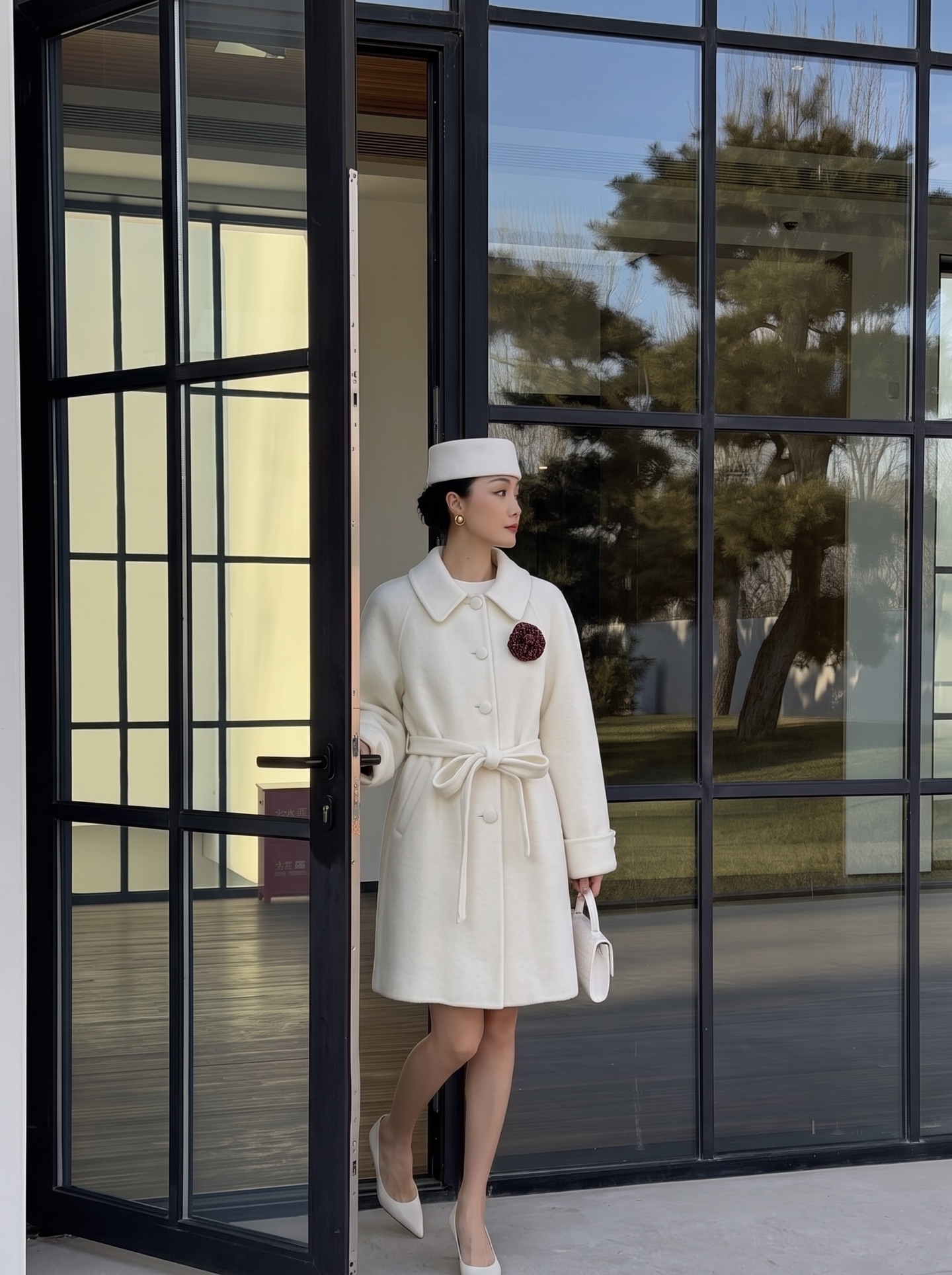 Chan 26fw 3d floarl belted overcoats