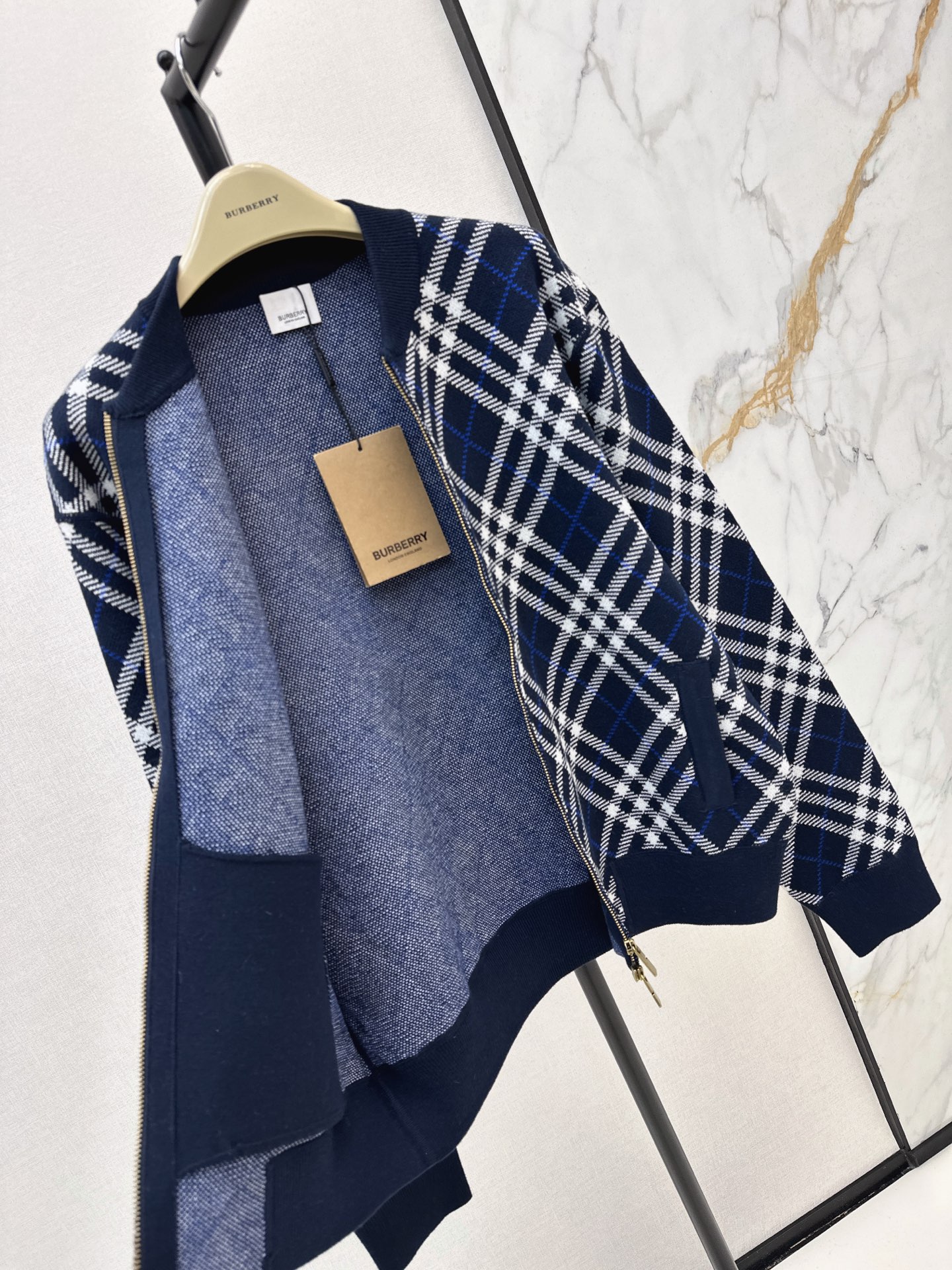 Bur 26fw check knit cardigan