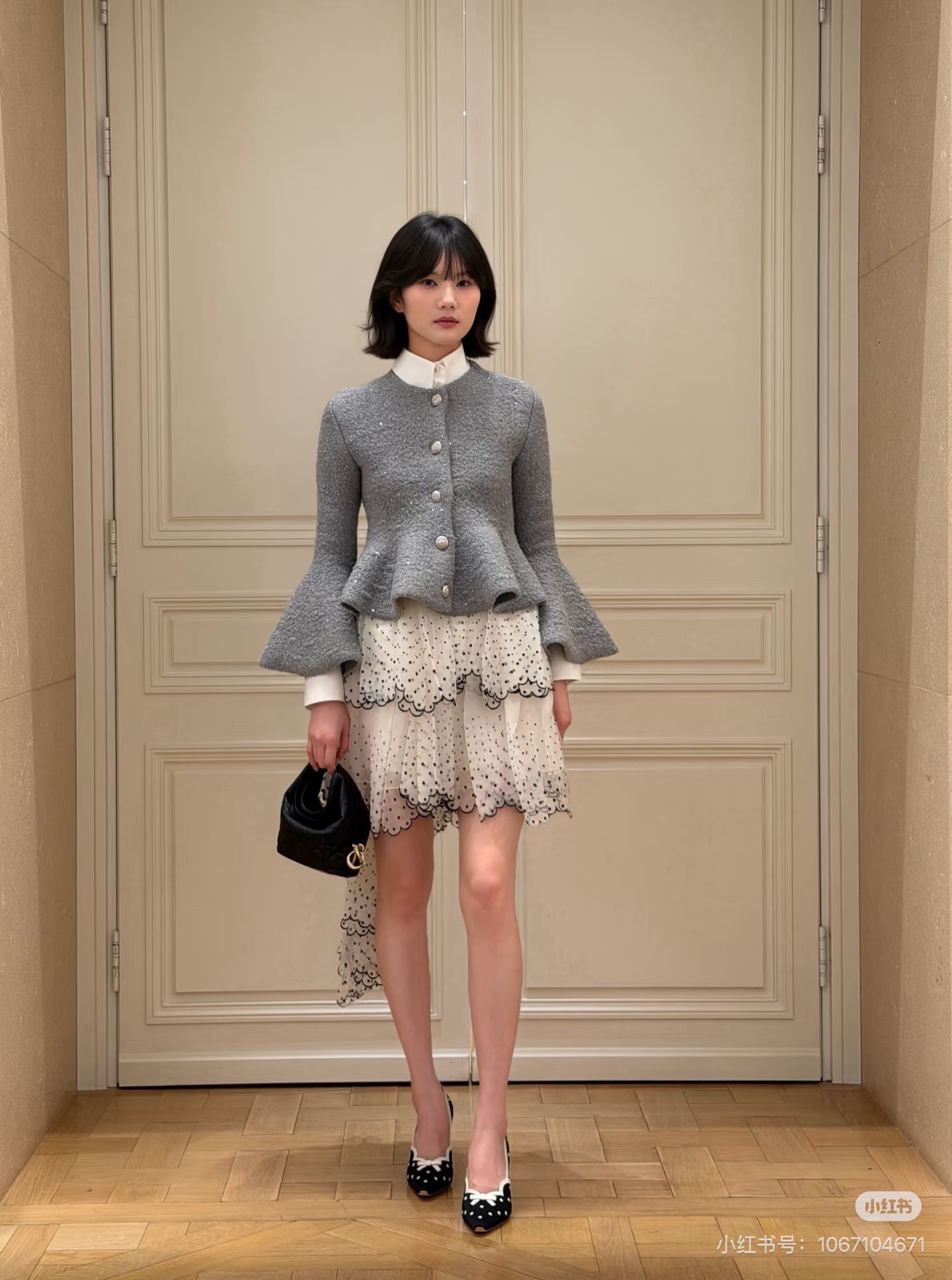 CD 26fw iridescent sequin bell-sleeve peplum knit jacket