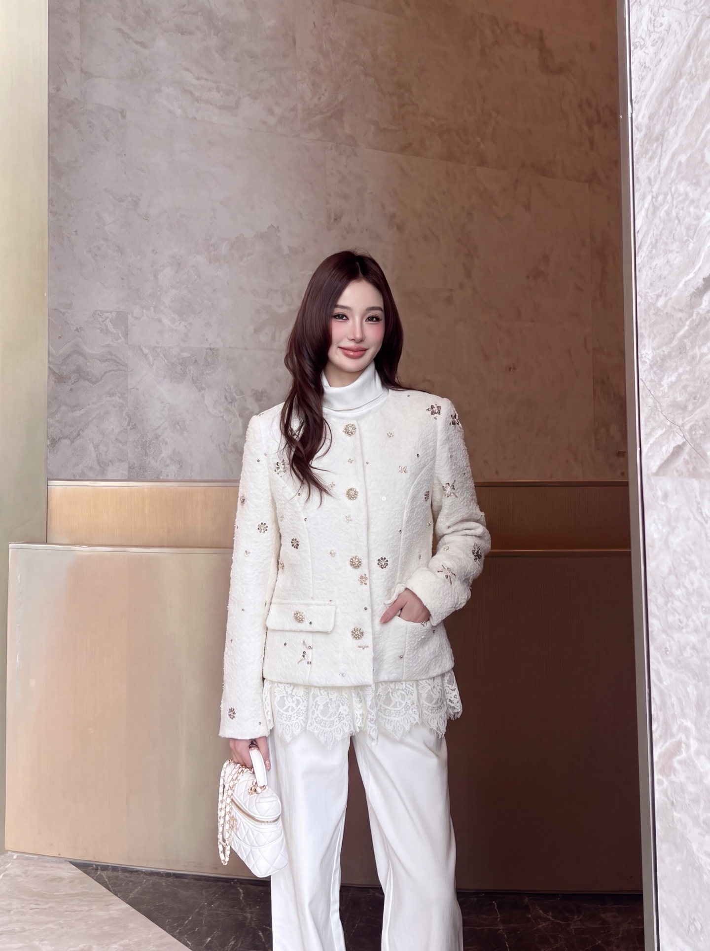 Chan 26fw lace contract woven jacket