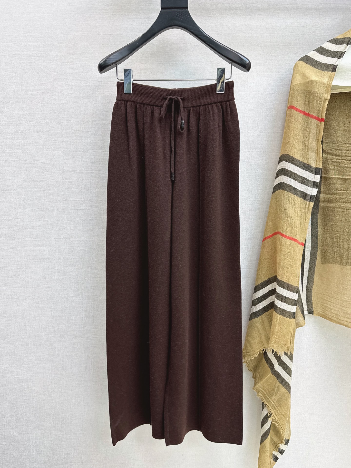 Bur 26fw knit basic tee check shawls pants set