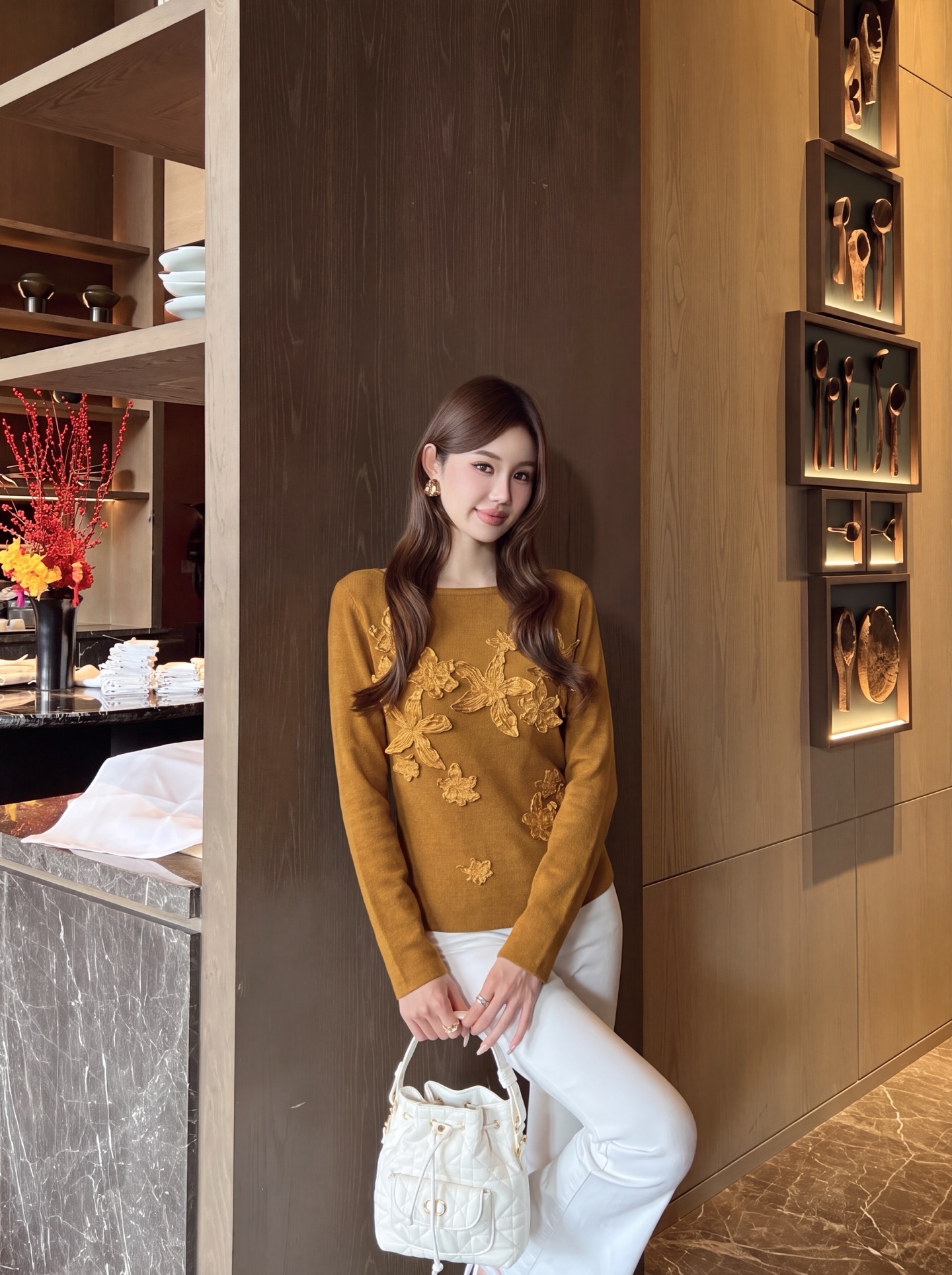 ES 26fw lace embroidery knit sweater