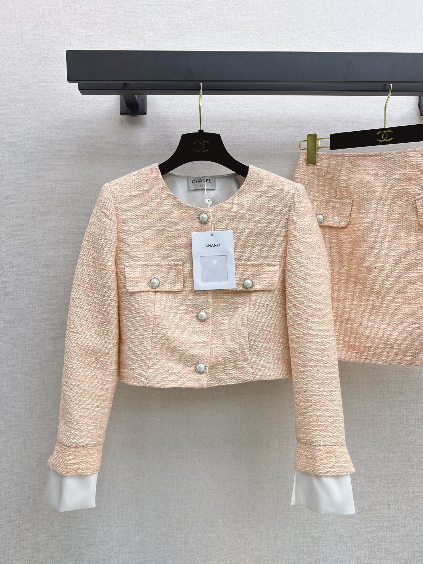 Chan 26fw cropped tweed jacket skirt sets