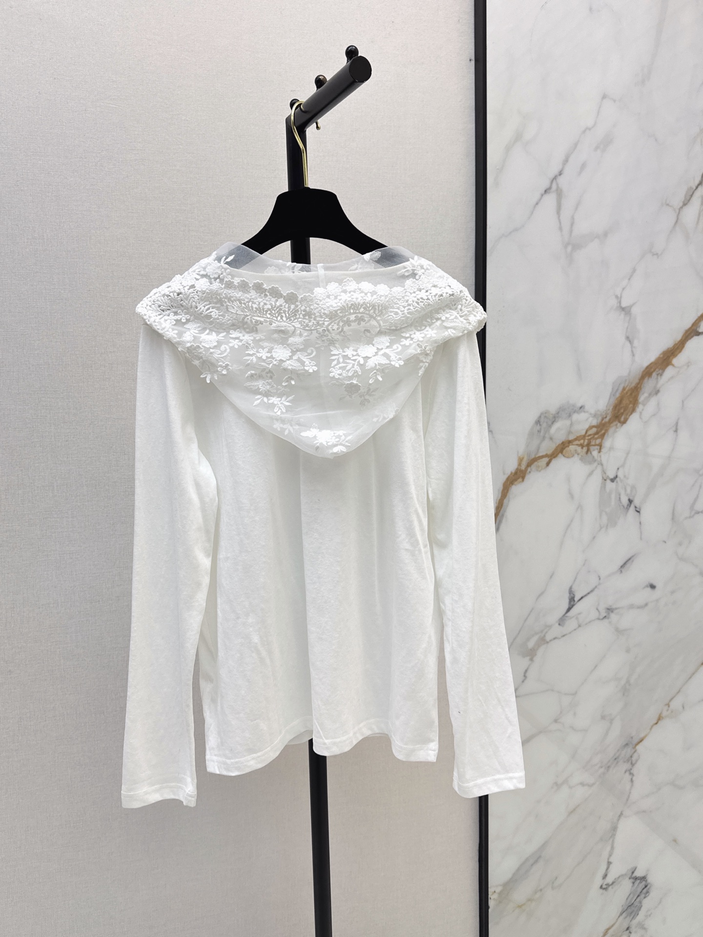 Chan 26fw lace-trim hooded top
