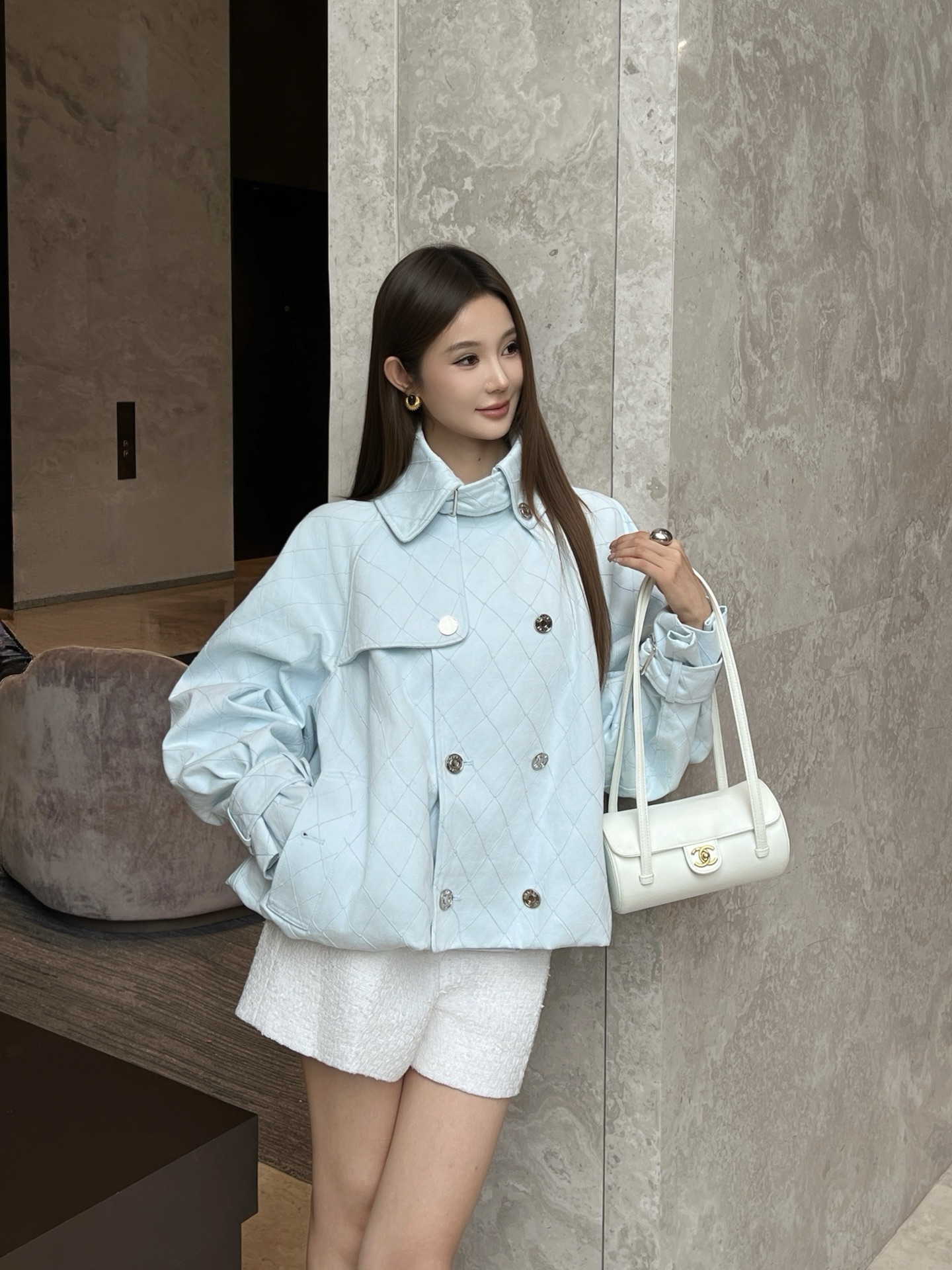 Chan 26fw cropped denim trench coats