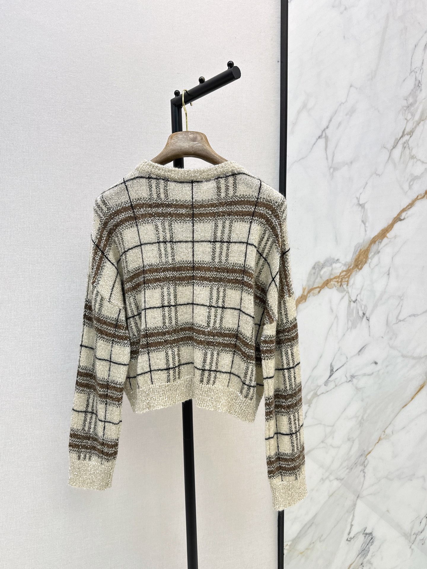 Brun 26fw plaid knit sweater