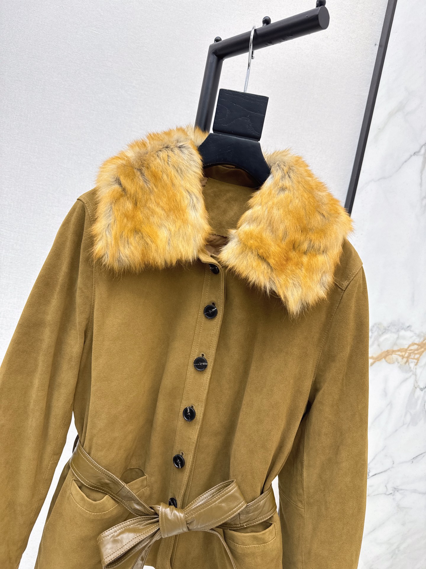 Sain 26fw suede fleece belted leather jacket