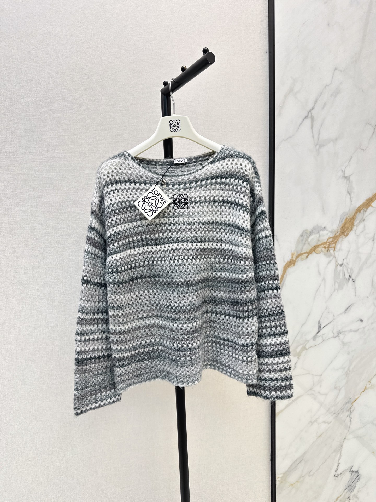 Loe 26fw stripe hollow knit sweater