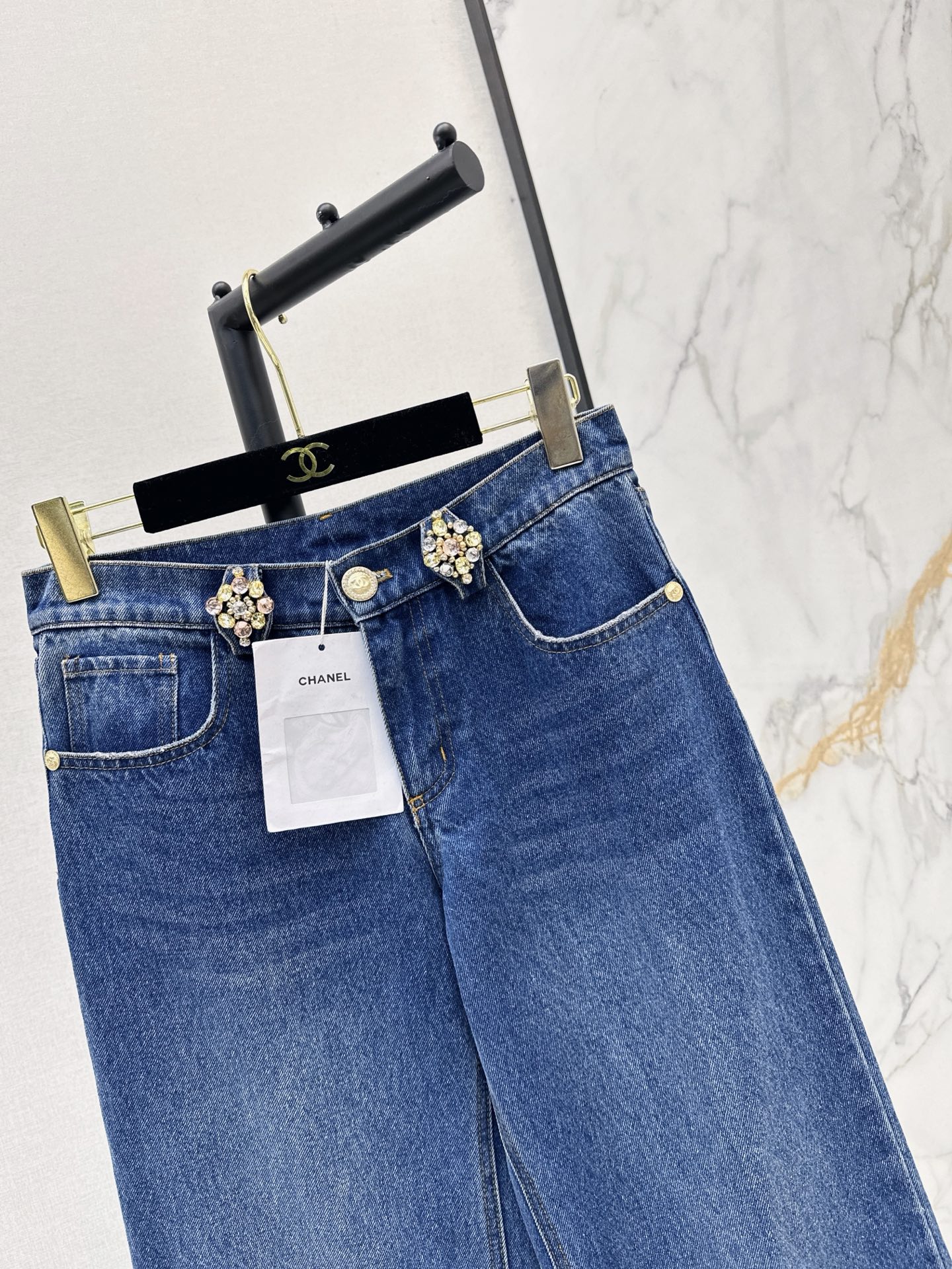 Chan 26fw rhinestone straight-leg jeans