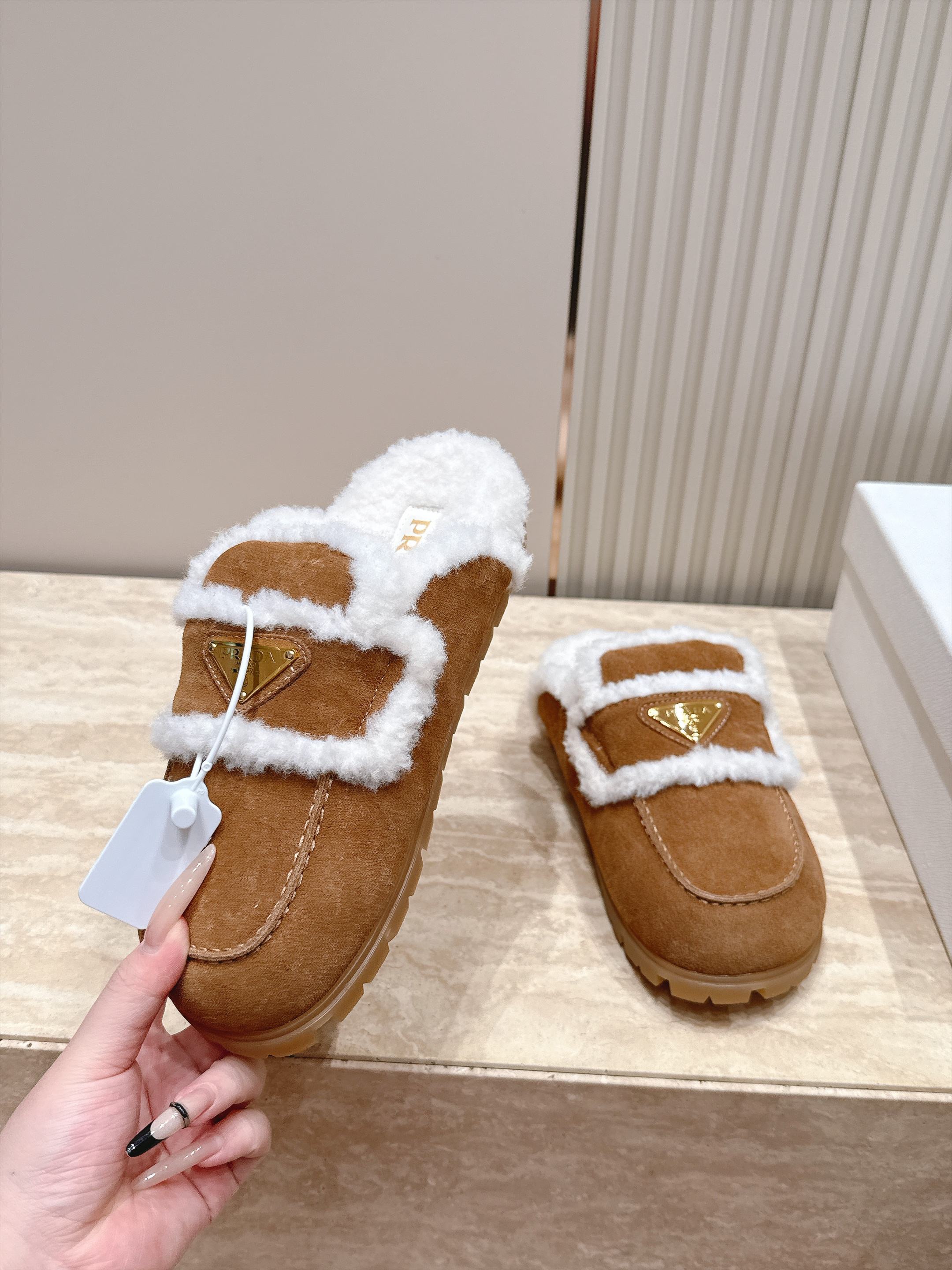 Pra hearling-Trim Suede Mule Loafers