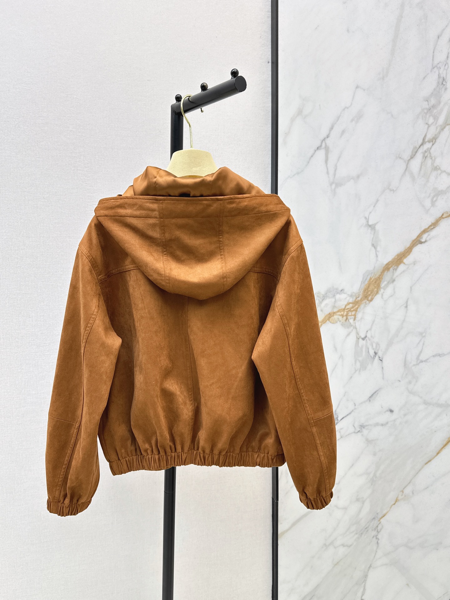 Miu 26fw suede-effetc hooded jacket