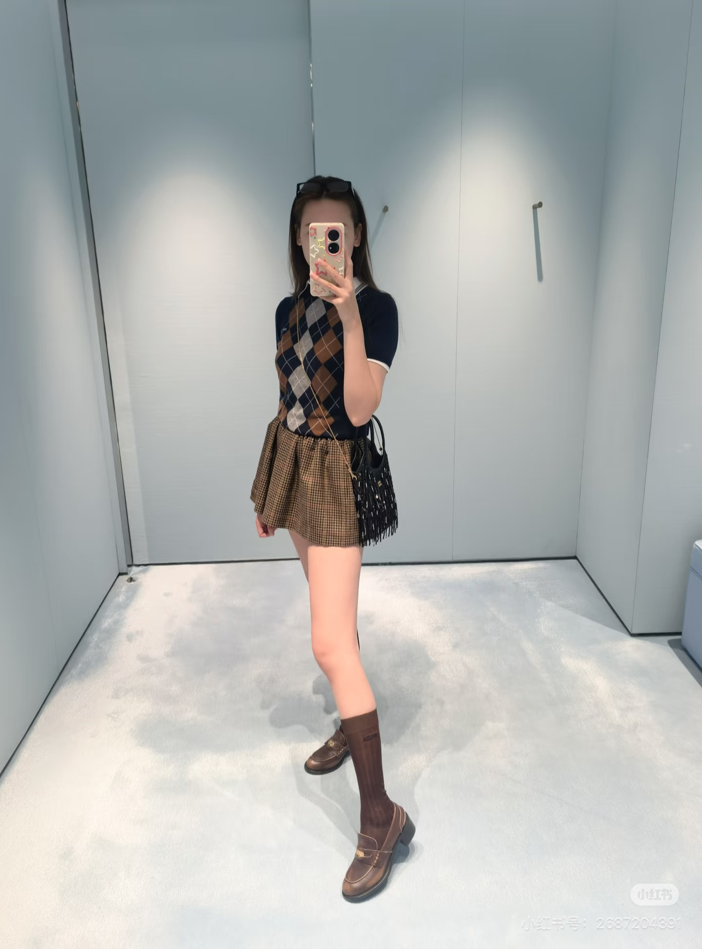 Miu 26fw houndstooth mini skirt