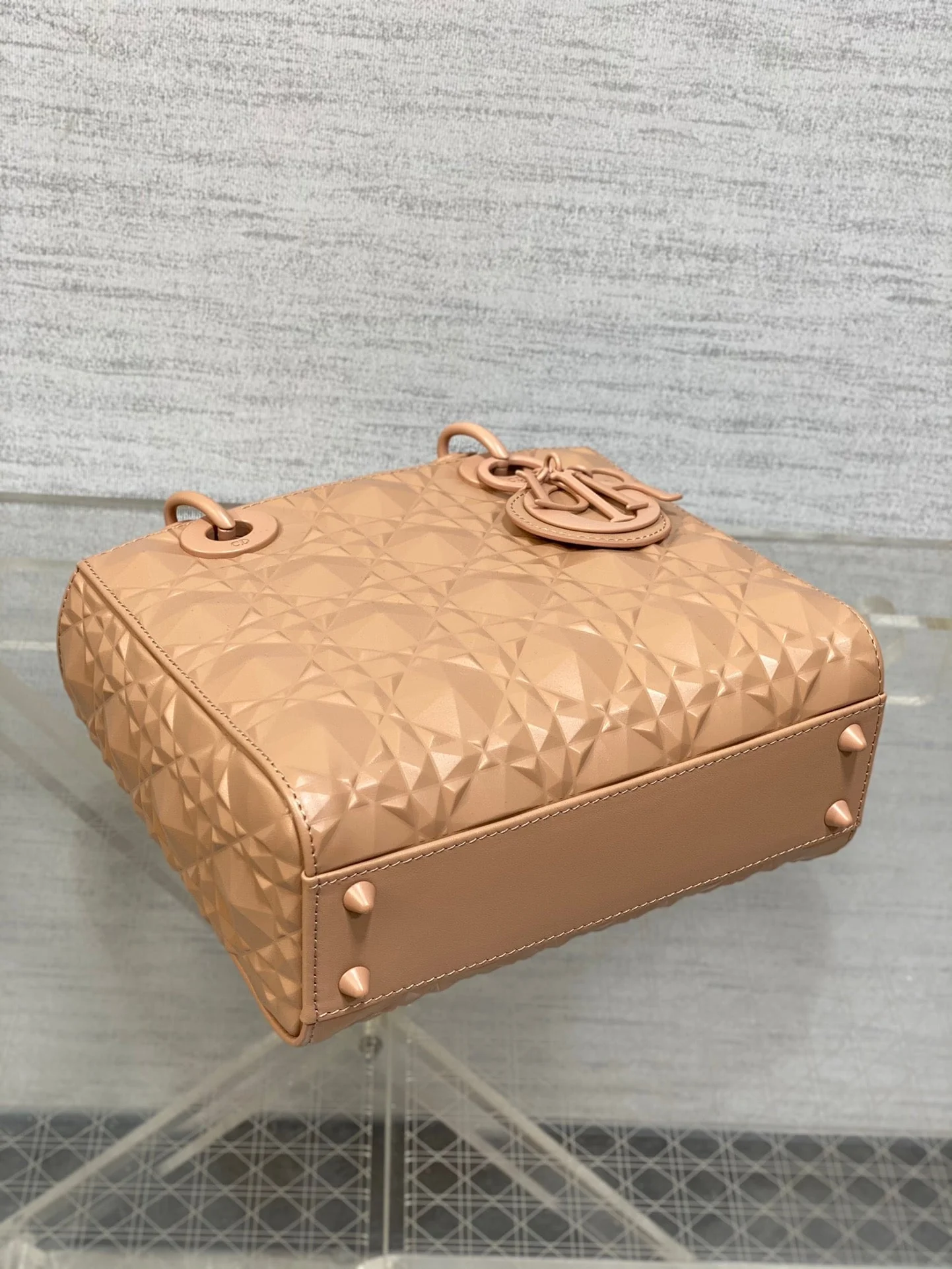 DO Mini Lady Bag  Matte Pink Diamond Pattern Calfskin