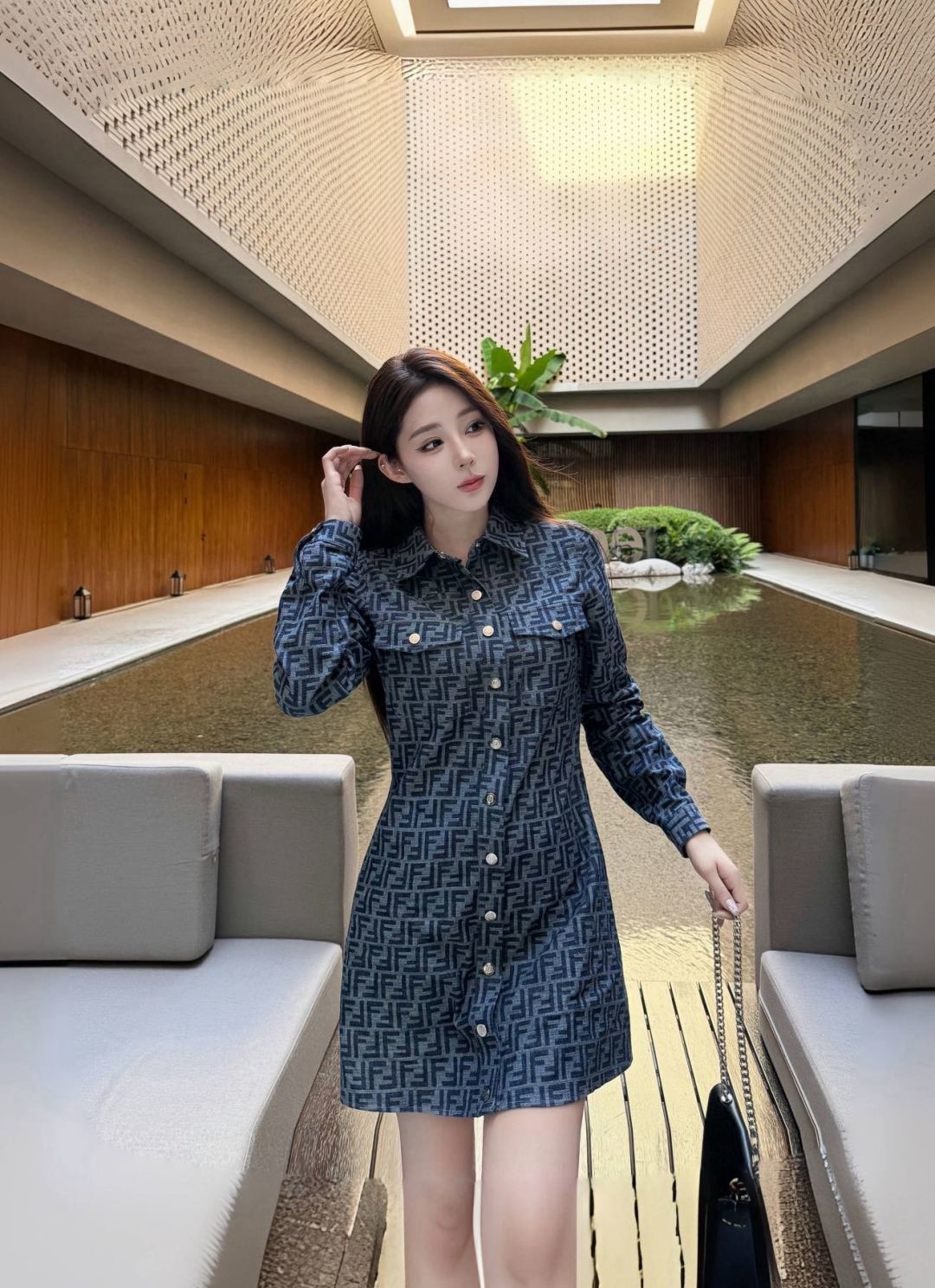 Fen 26fw jacquard denim dress