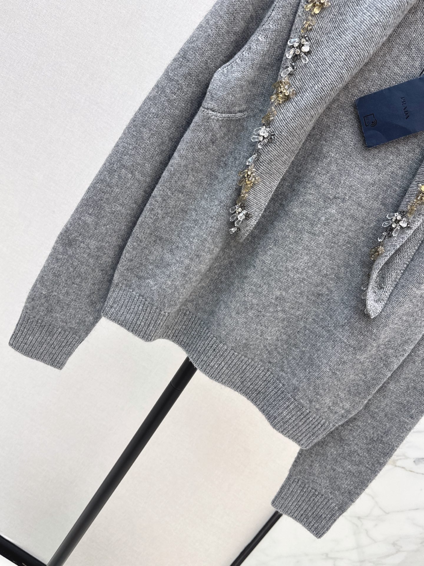 Pra 26fw beading shawl cashmere sweater