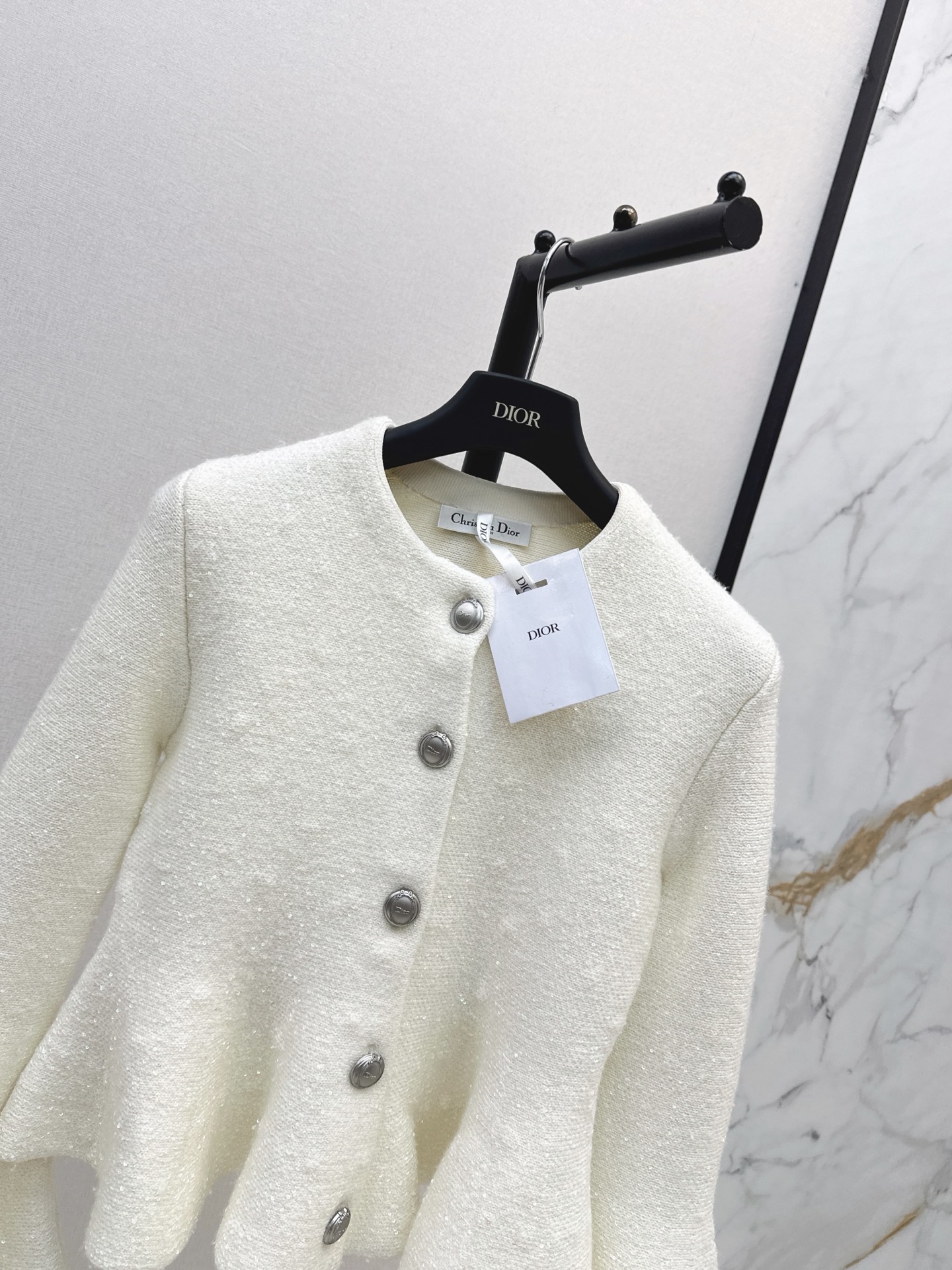 CD 26fw iridescent sequin bell-sleeve peplum knit jacket