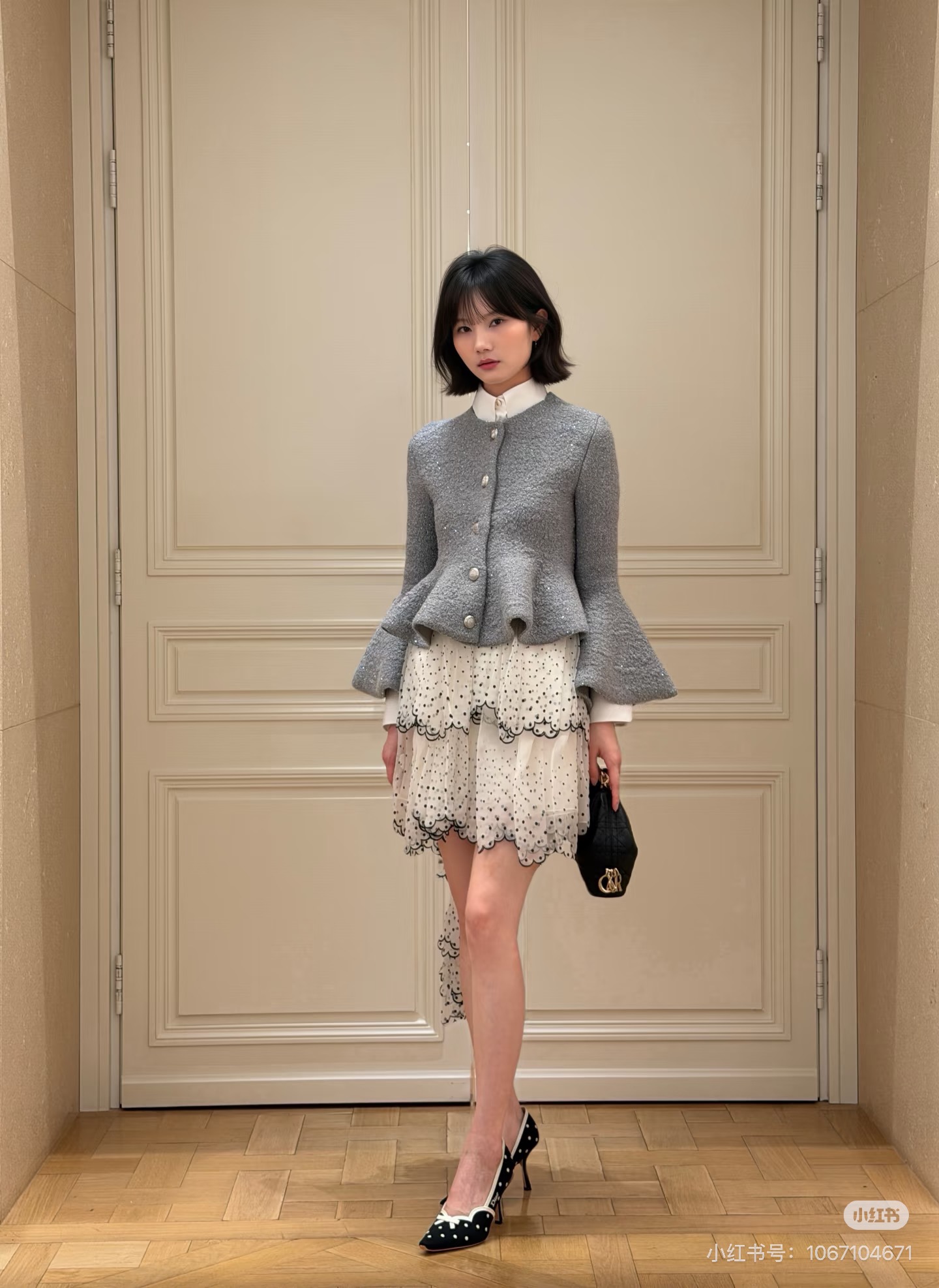 CD 26fw iridescent sequin bell-sleeve peplum knit jacket