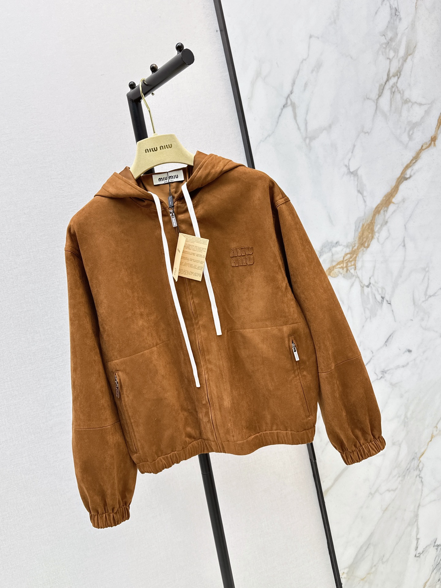 Miu 26fw suede-effetc hooded jacket