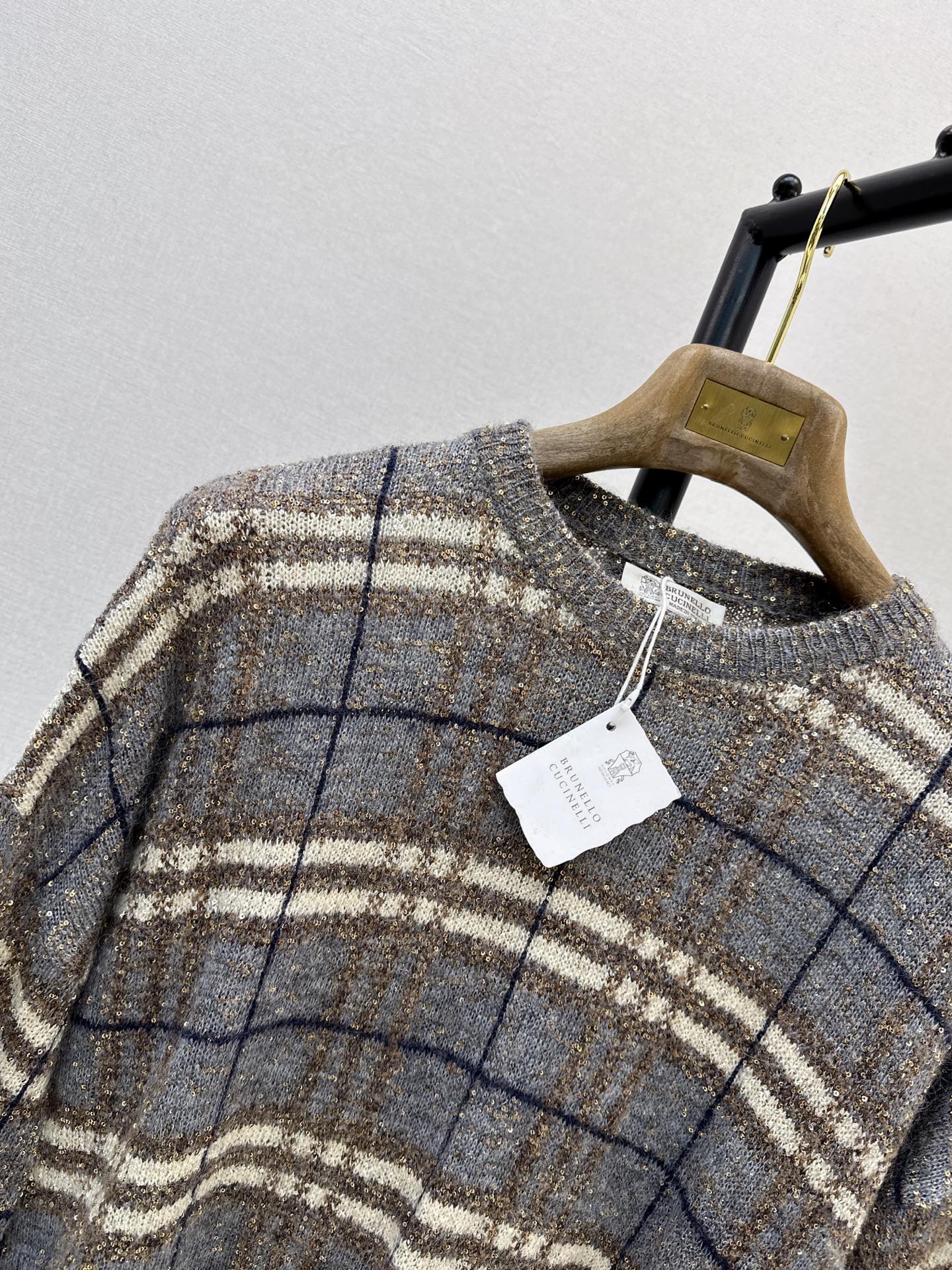 Brun 26fw plaid knit sweater
