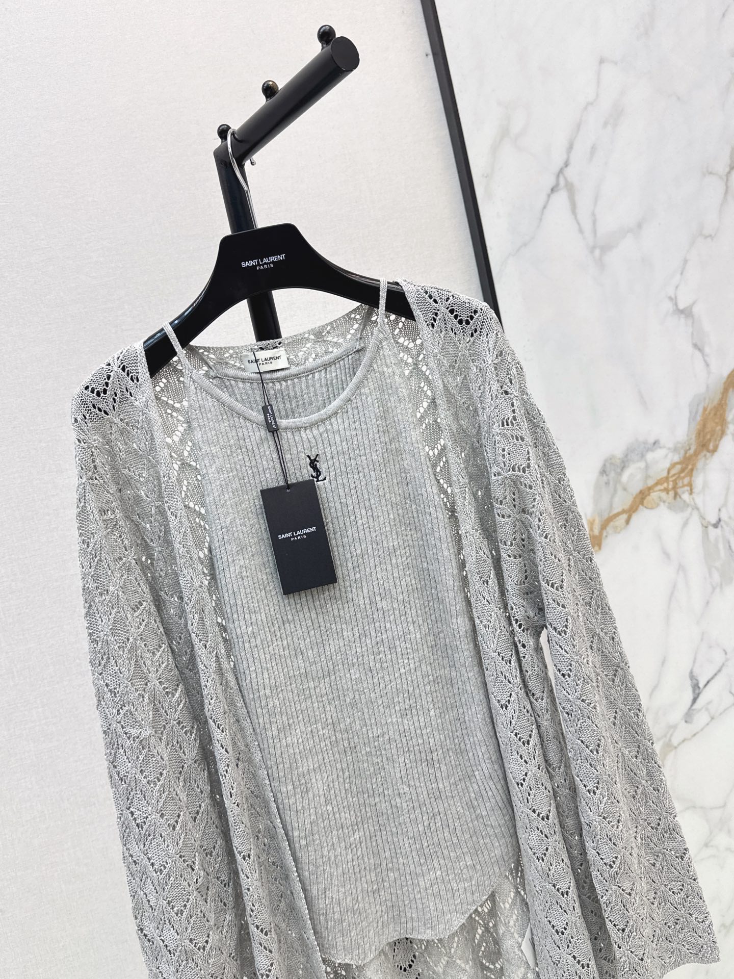 Sain 26fw hollow knit cardigan vest sets