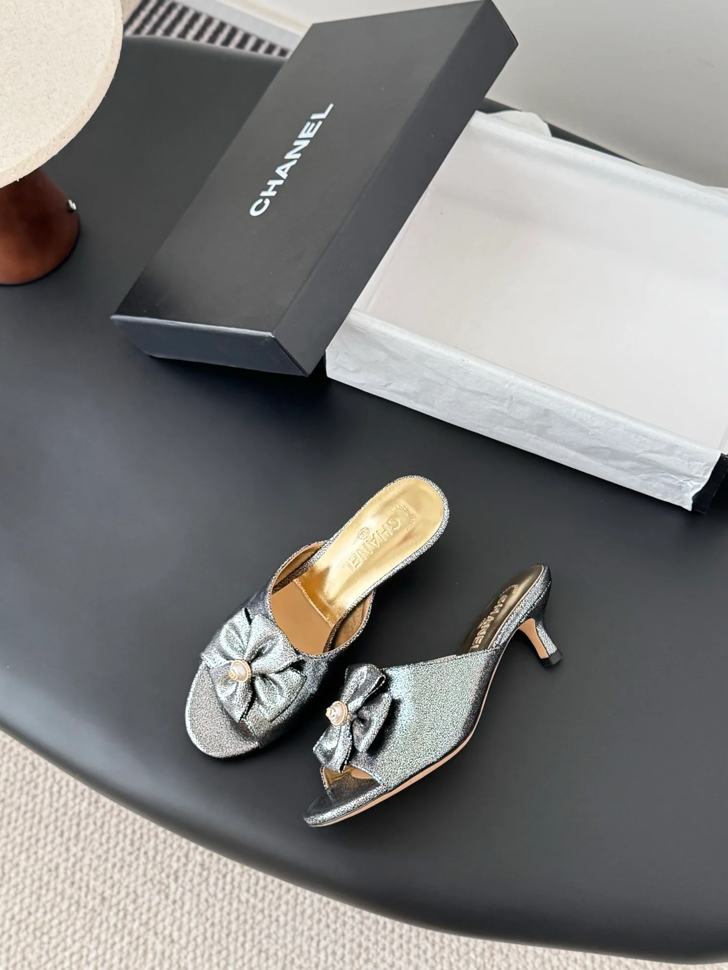 Chan 26ss kitten heel slides