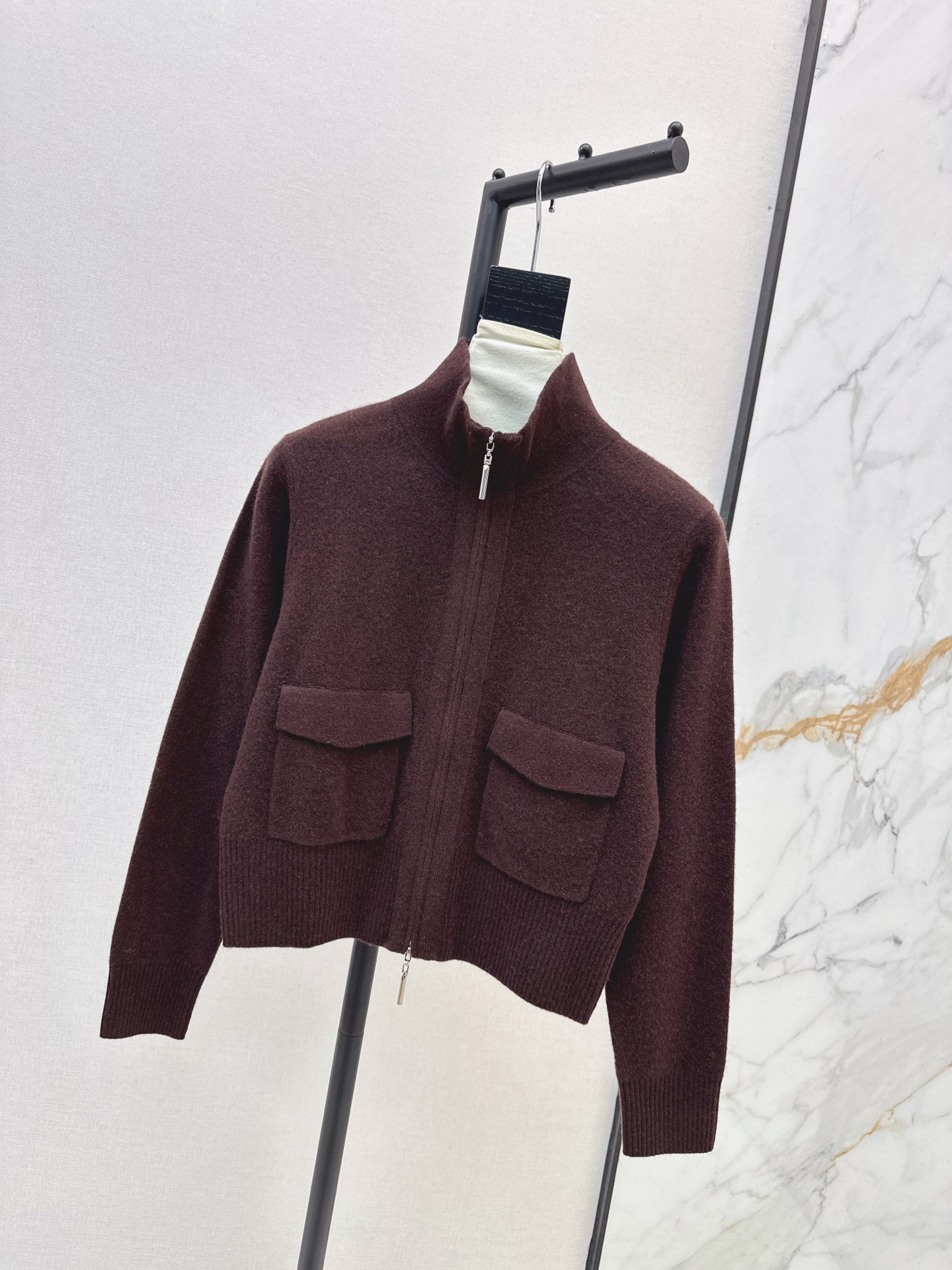 Brun 26fw stand collar knit cardigan