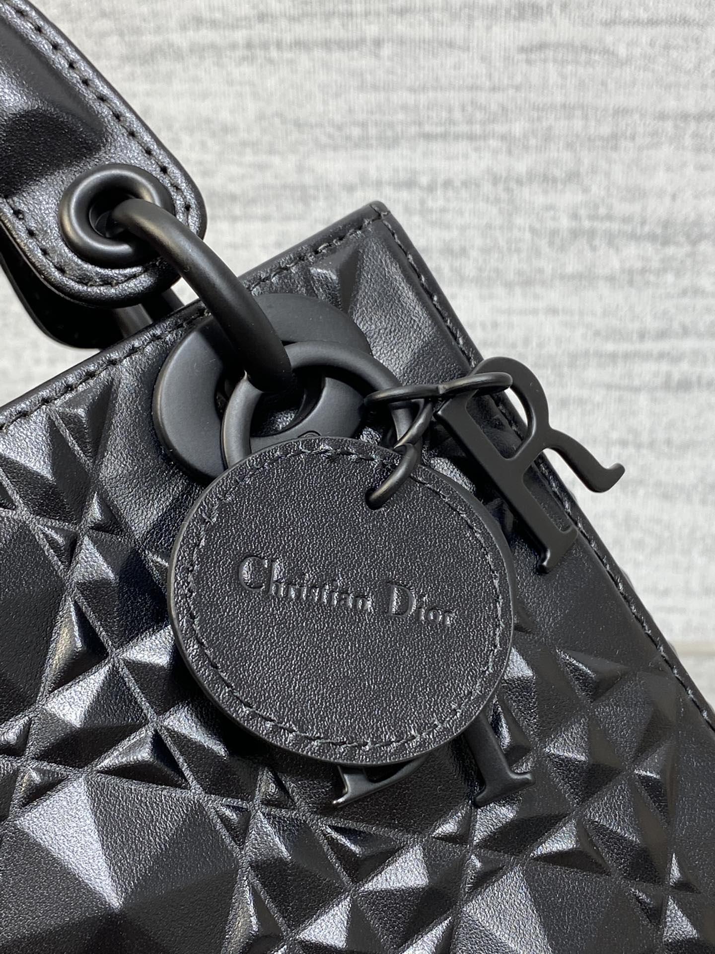 DO  Mini Lady Bag  Matte Black Diamond Pattern Calfskin