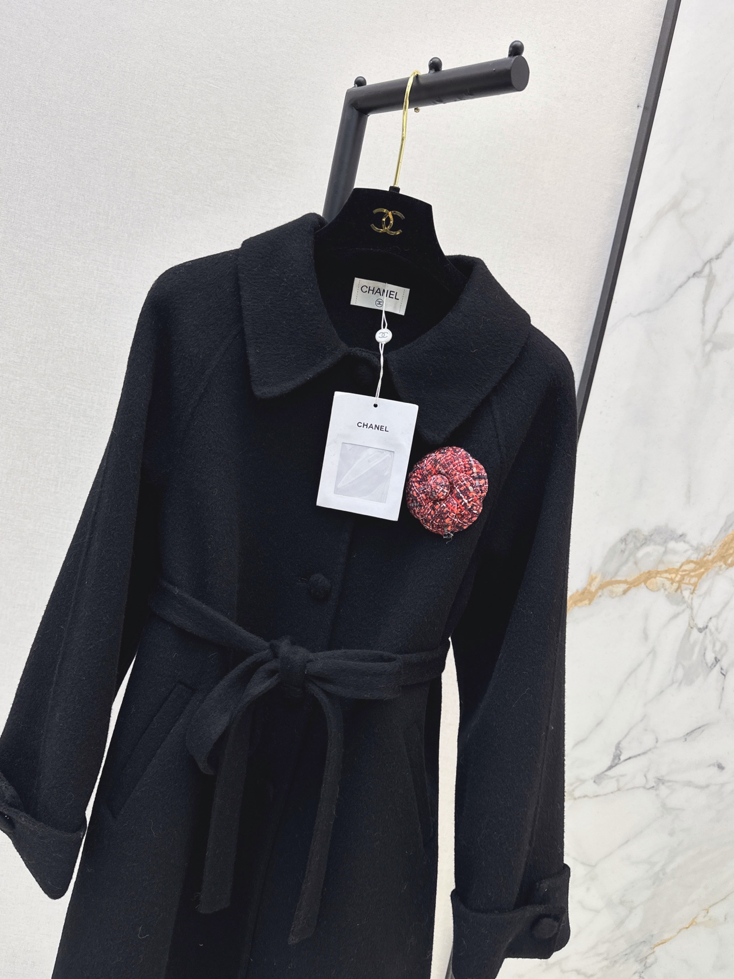 Chan 26fw 3d floarl belted overcoats