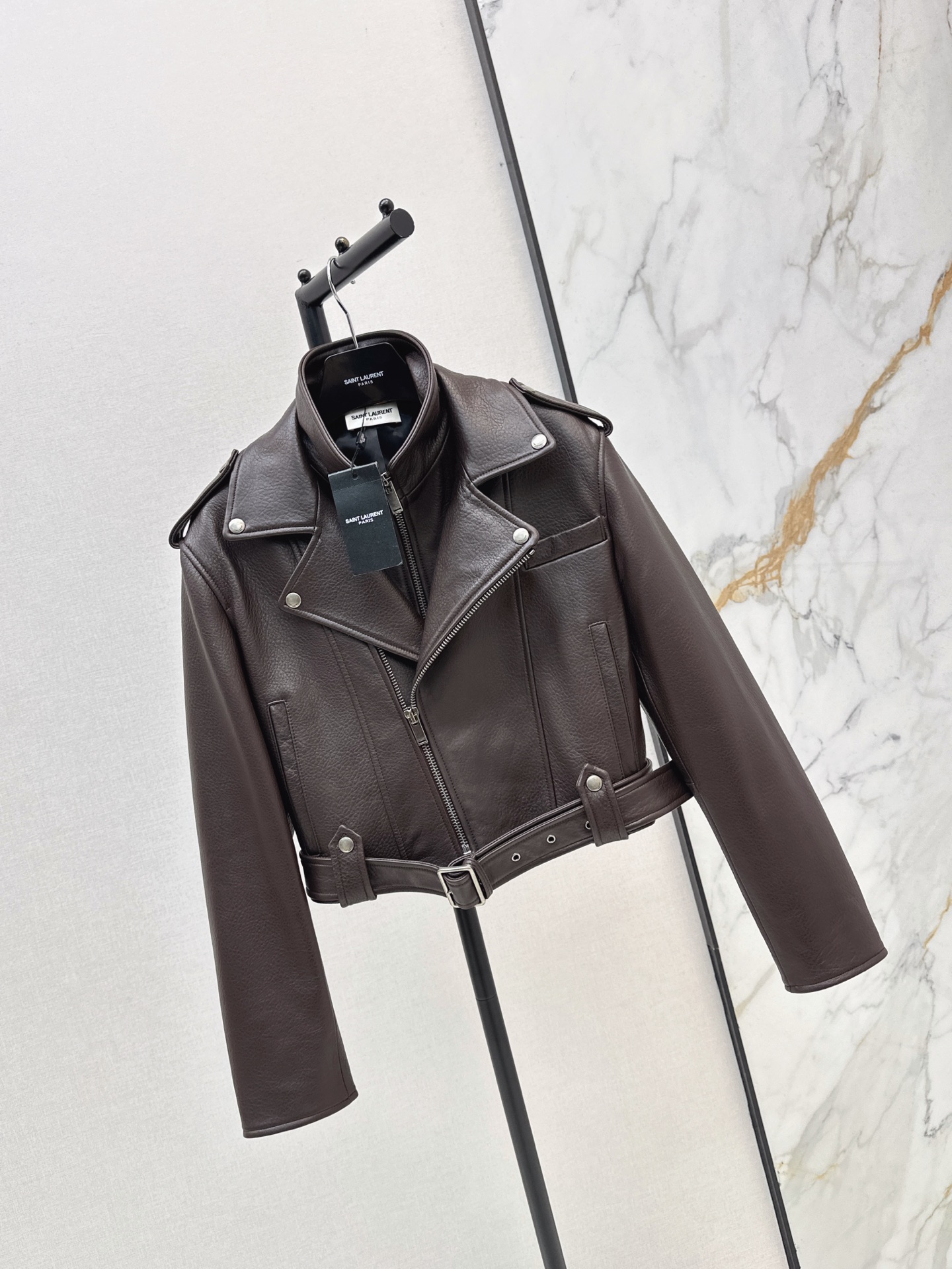 Sain 26fw cropped moto leather jacket