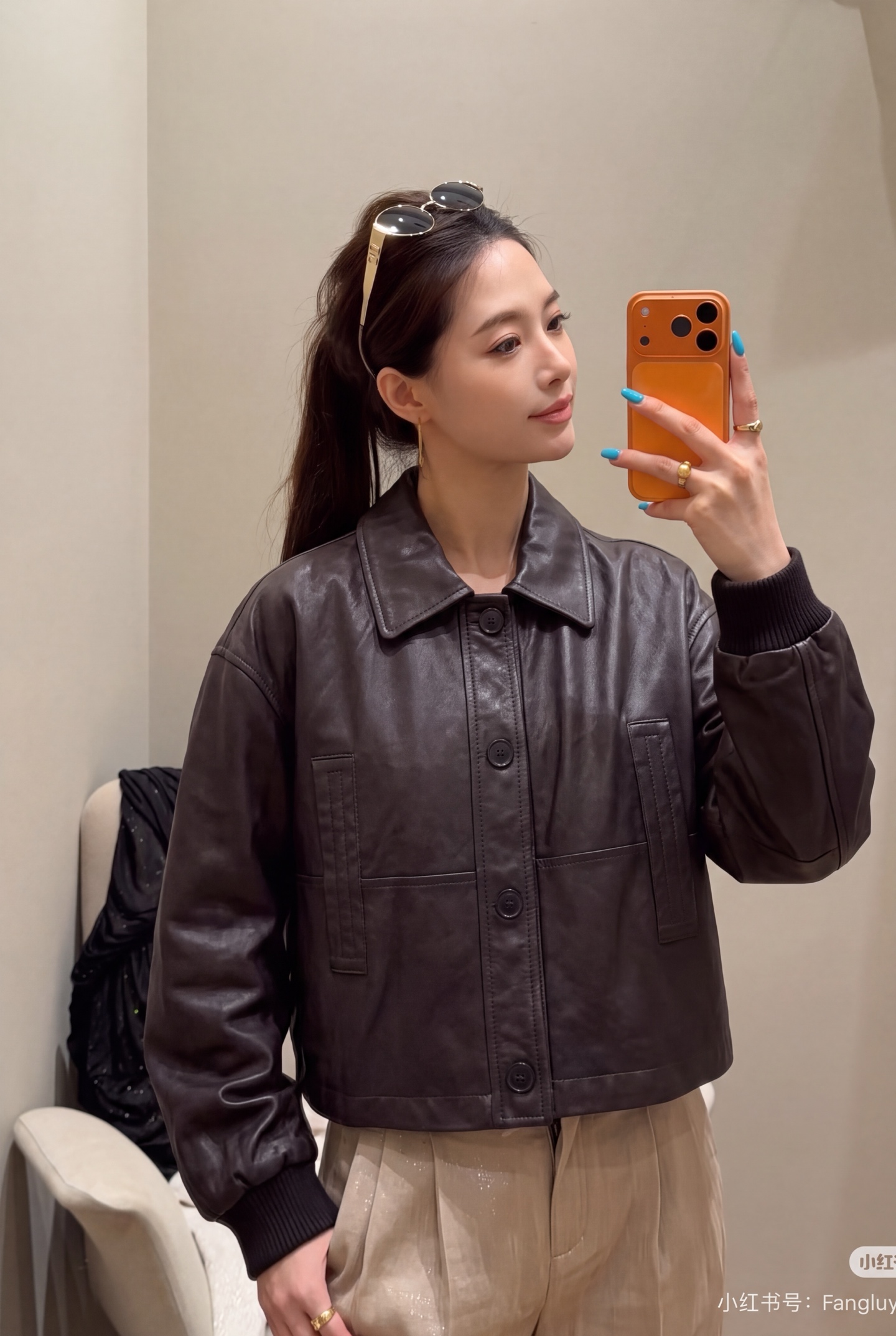Brun 26fw cropped leather jacket