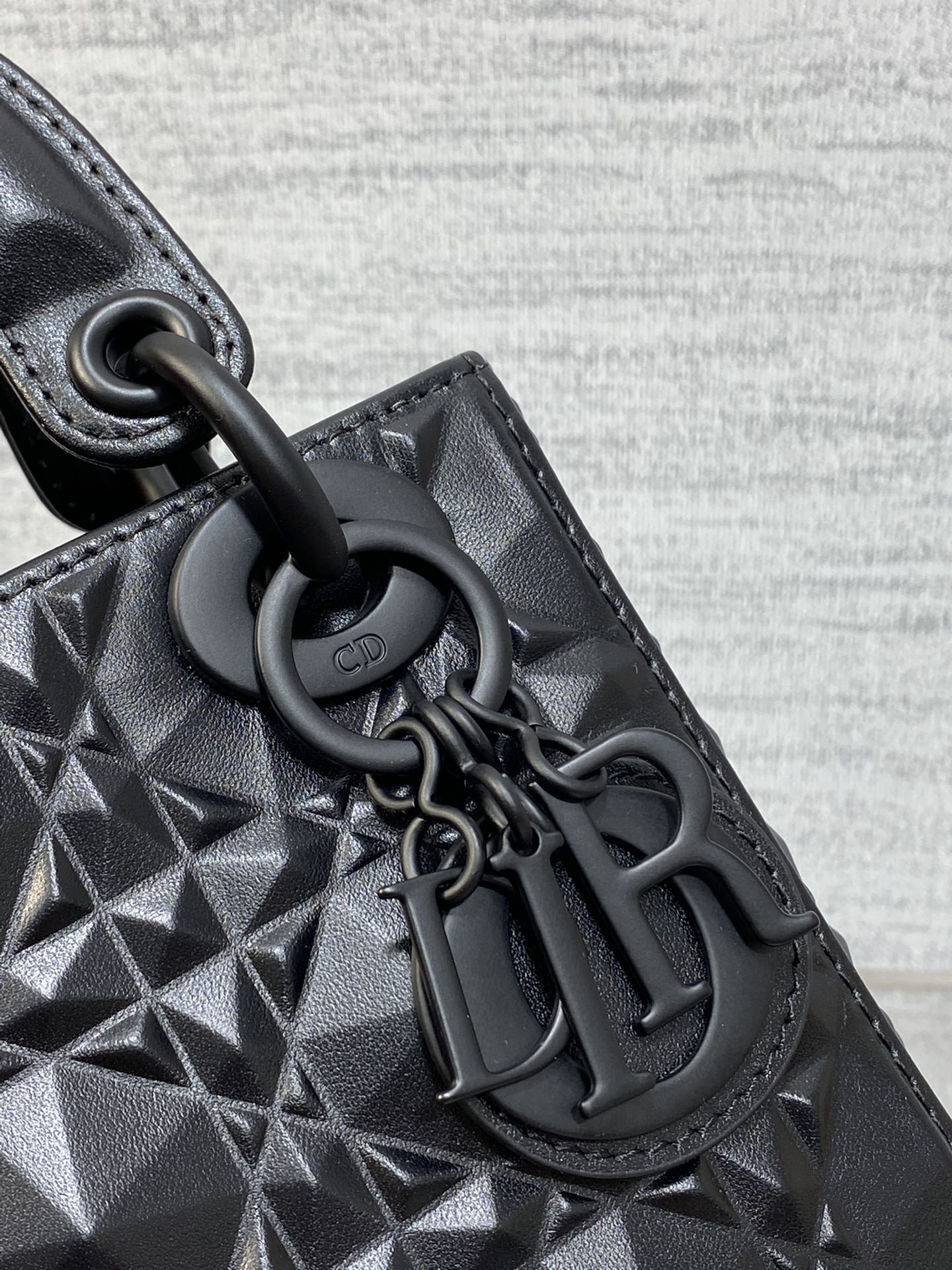 DO  Mini Lady Bag  Matte Black Diamond Pattern Calfskin
