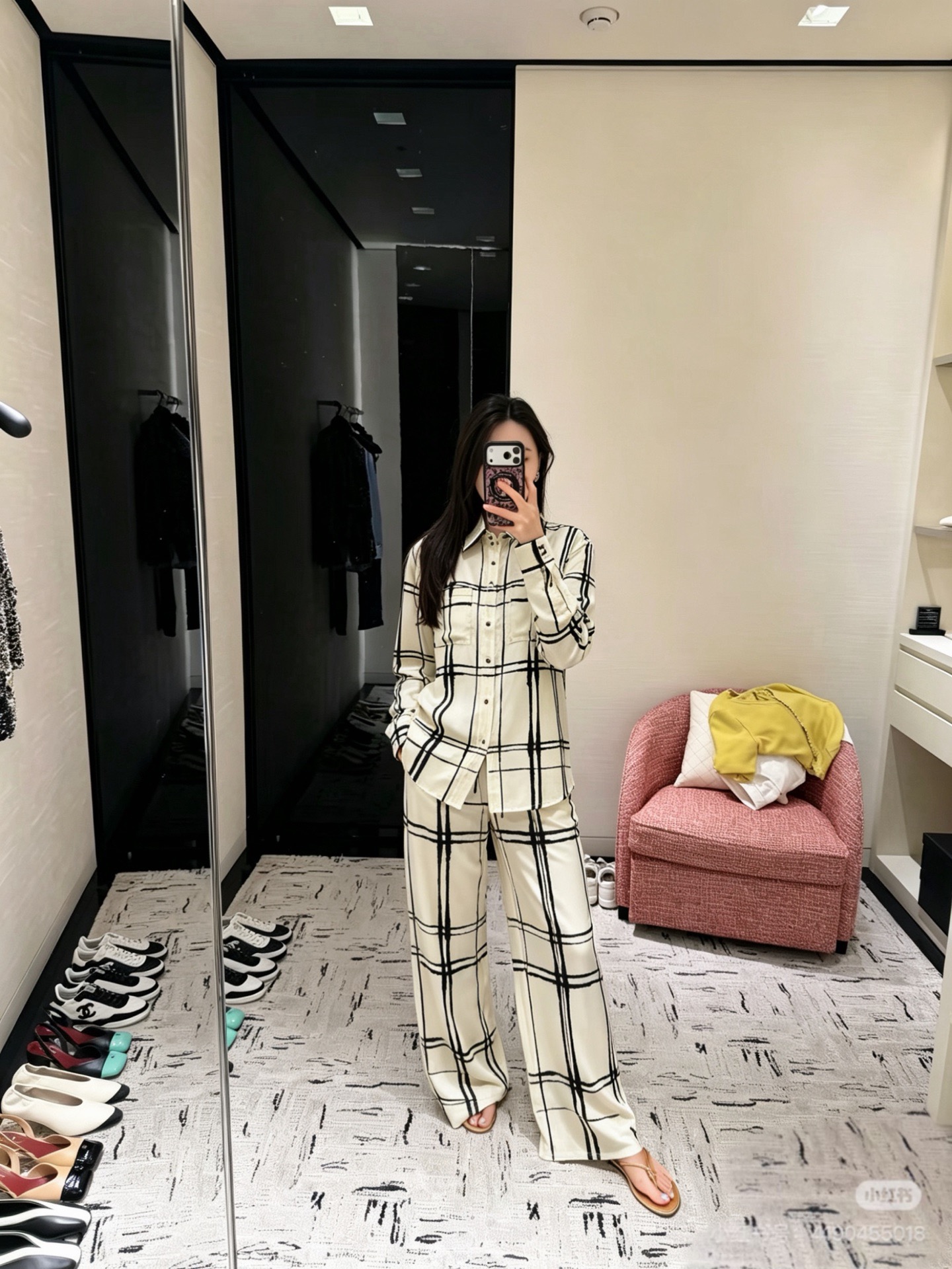 Chan 26ss check print silk shirt