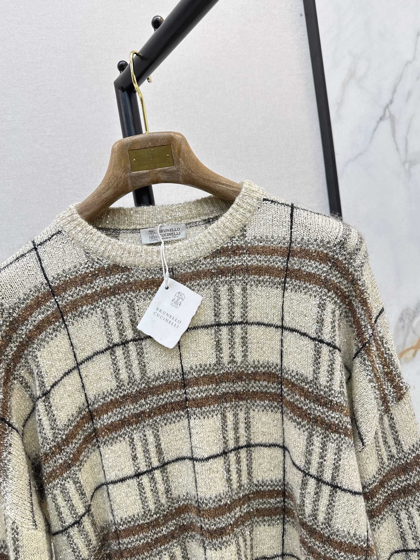 Brun 26fw plaid knit sweater