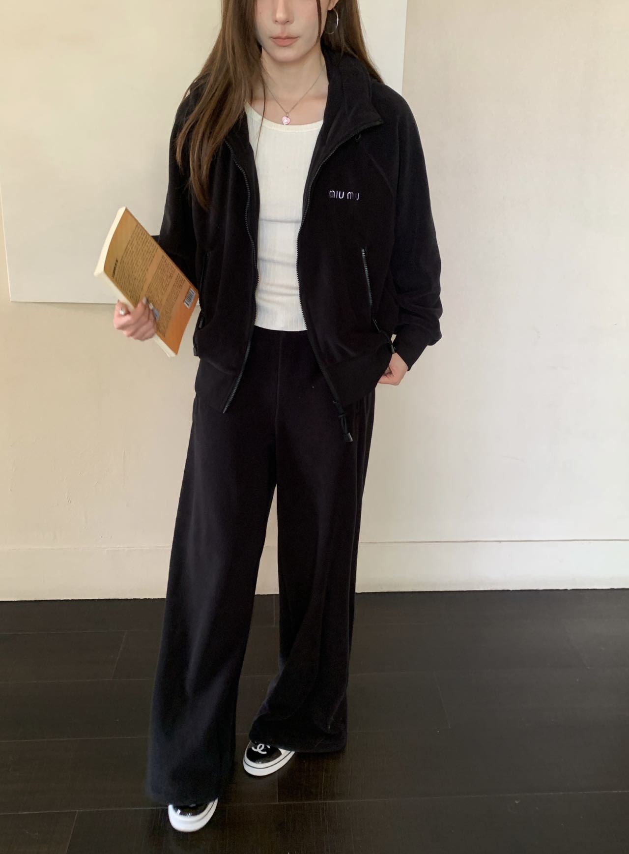 Miu 26fw casual hooded jacket pants sets