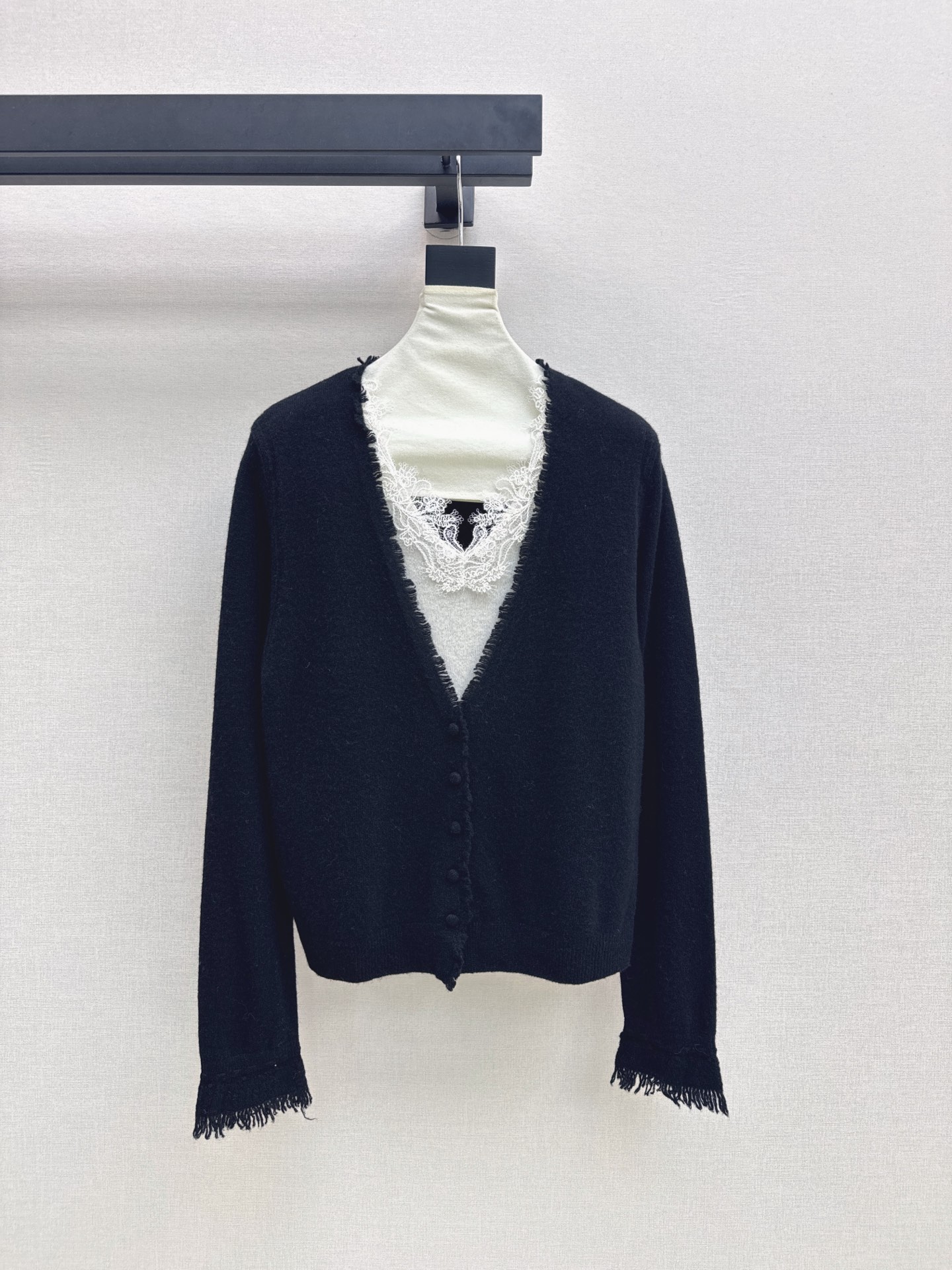 ES 26fw lace contract wool cardigan