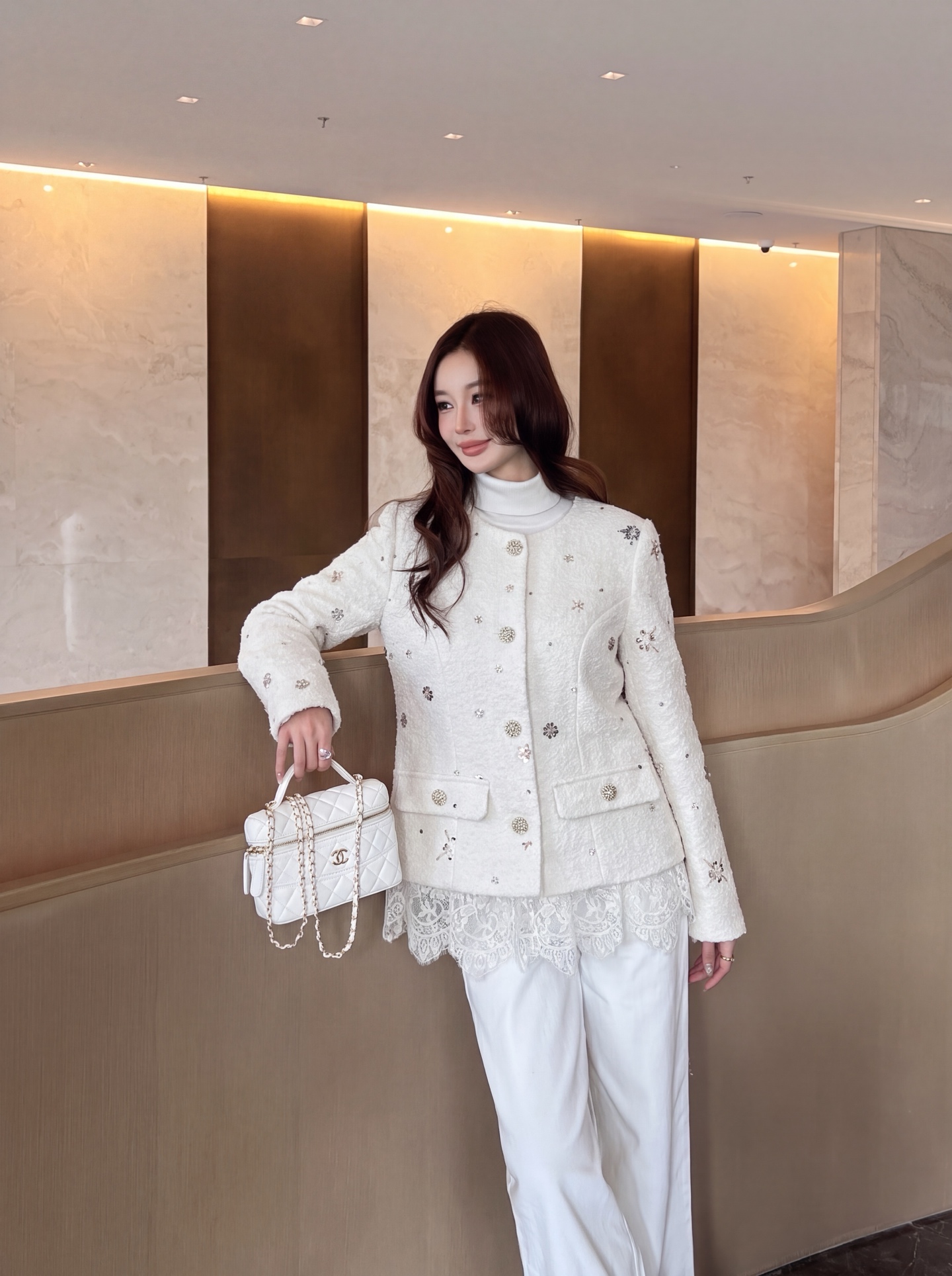 Chan 26fw lace contract woven jacket