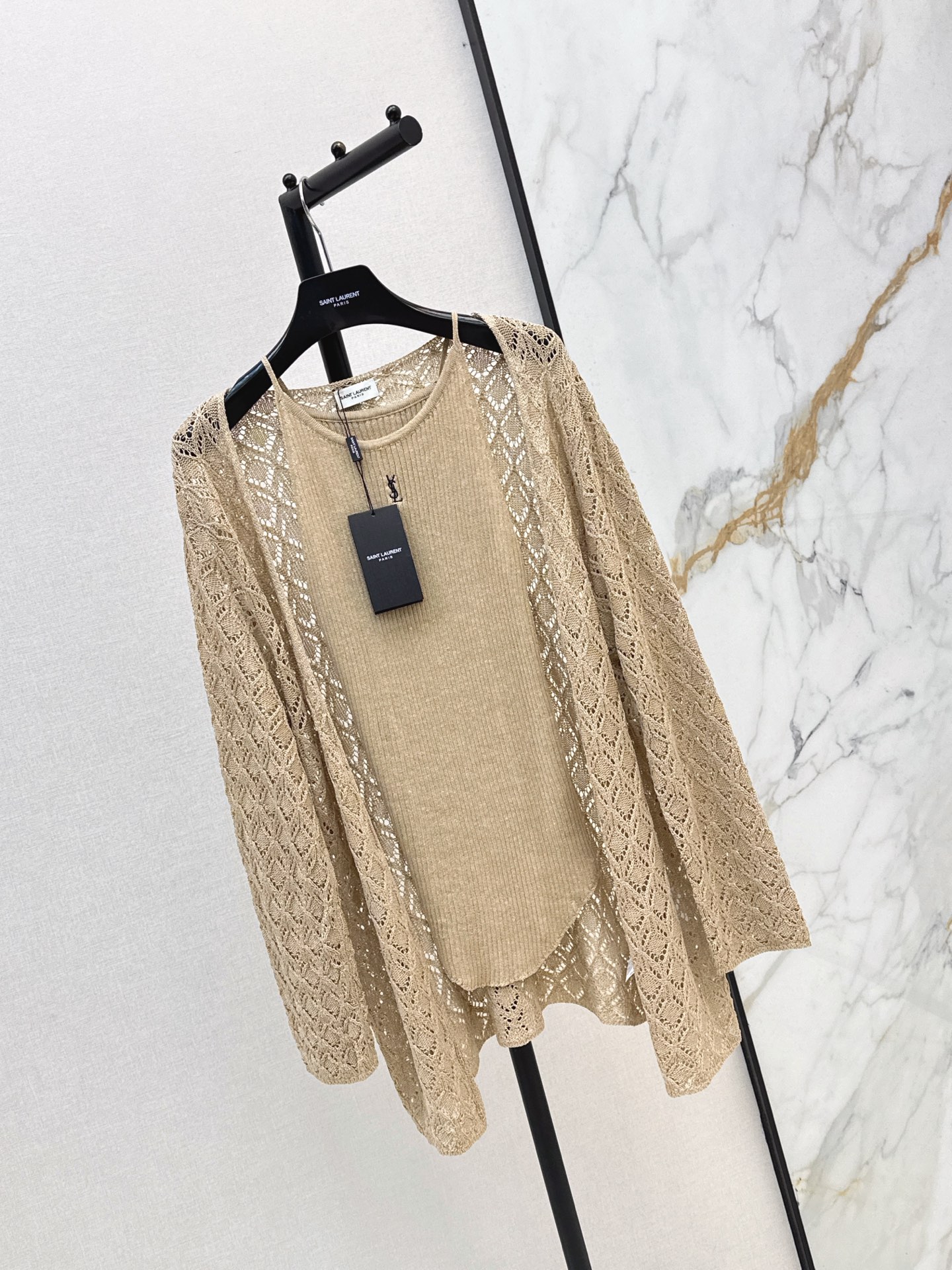 Sain 26fw hollow knit cardigan vest sets