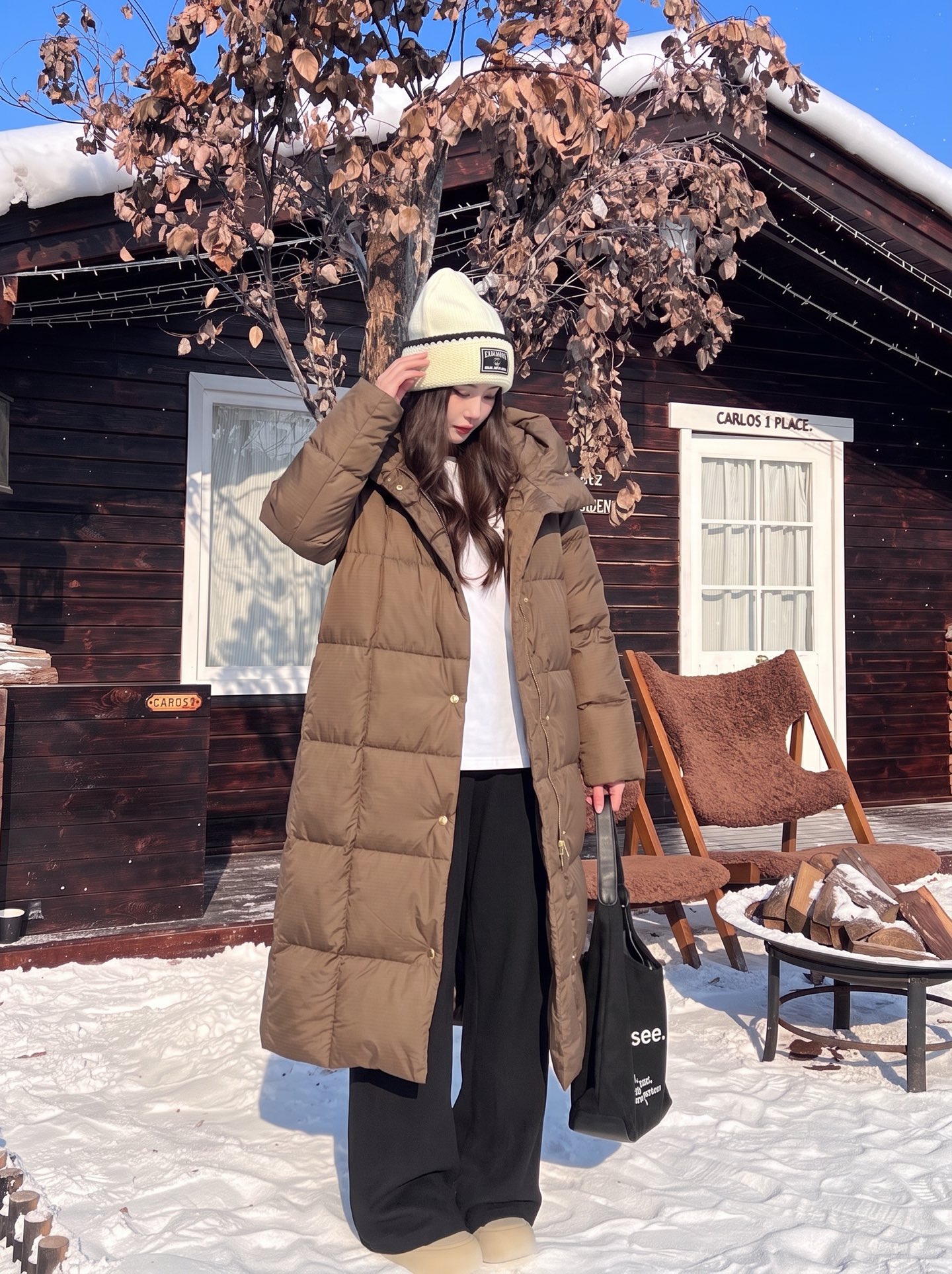 Max 26fw hooded long down jacket