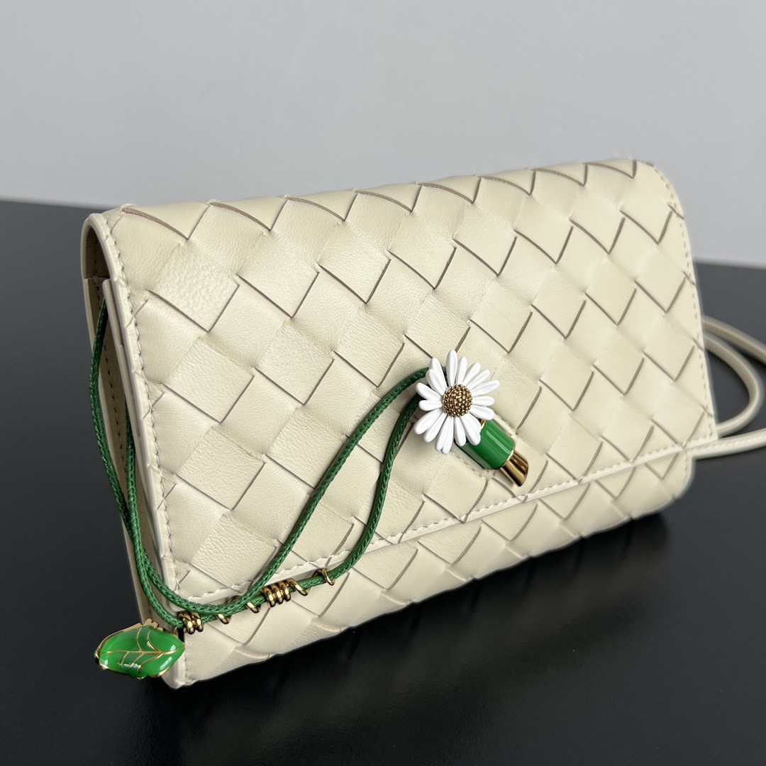 Botto Cream Woven Flap Shoulder Bag