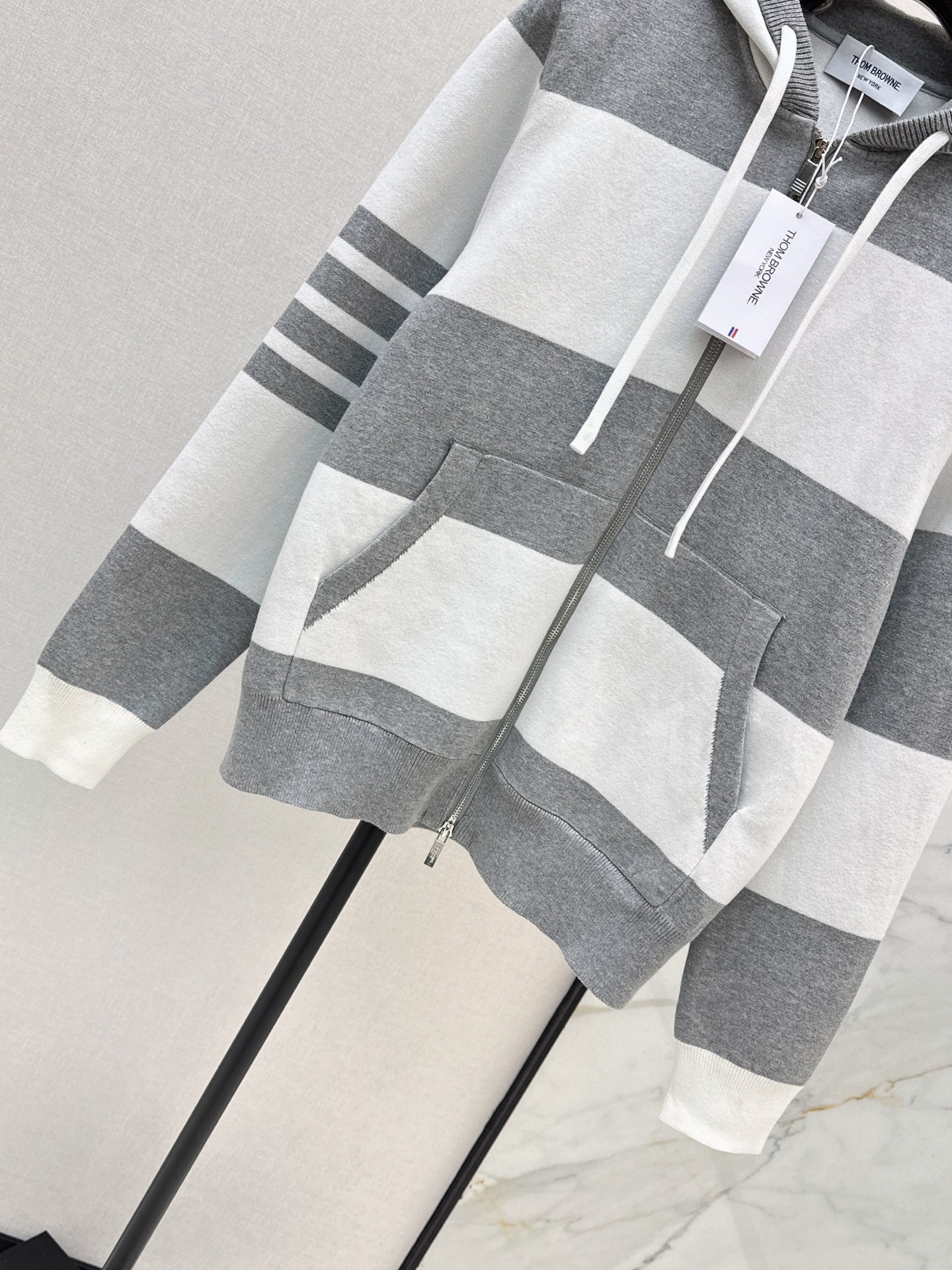Thom 26fw stripe hooded knitwear