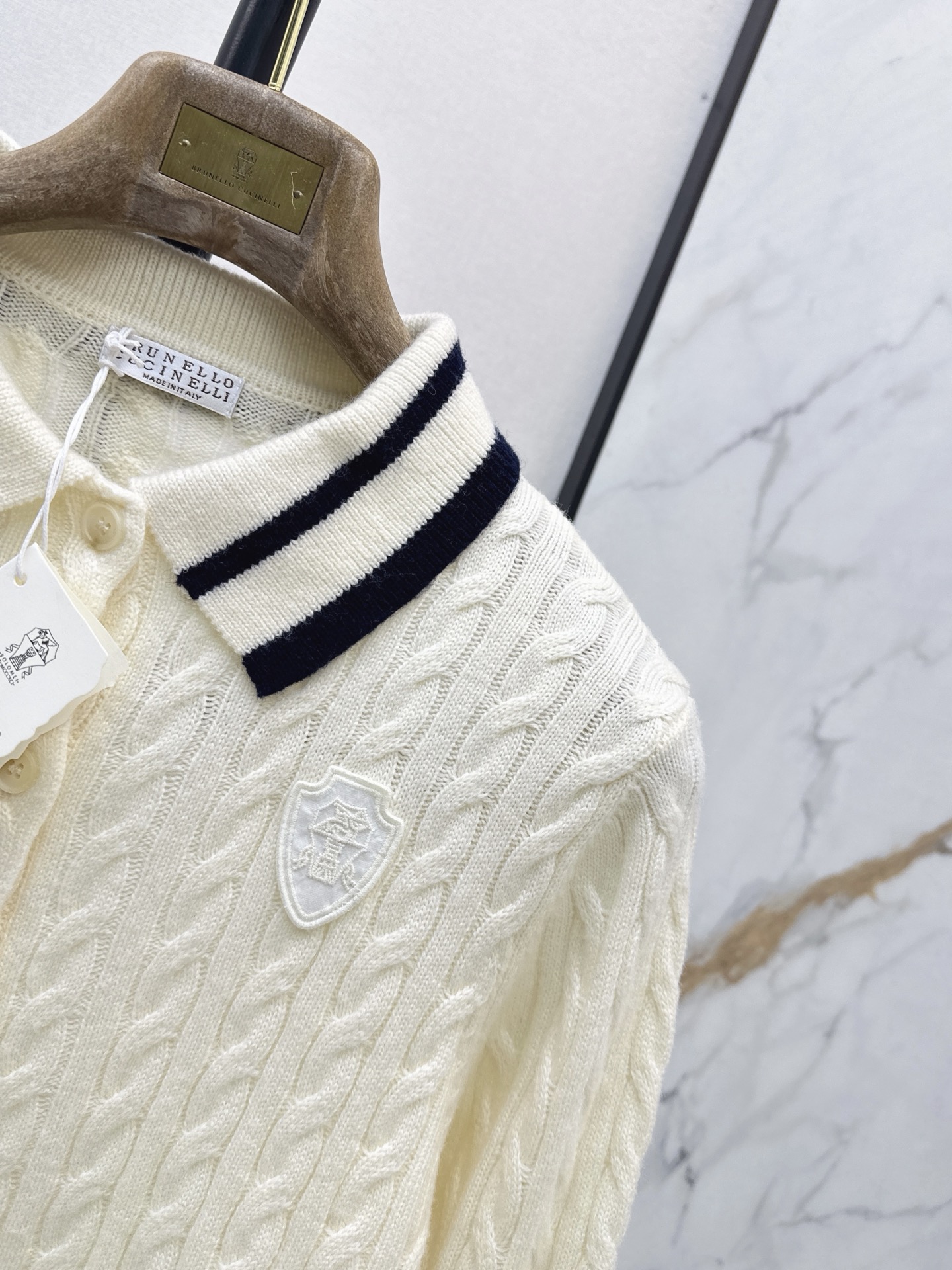 Brun 26fw cable polo knit cardigan