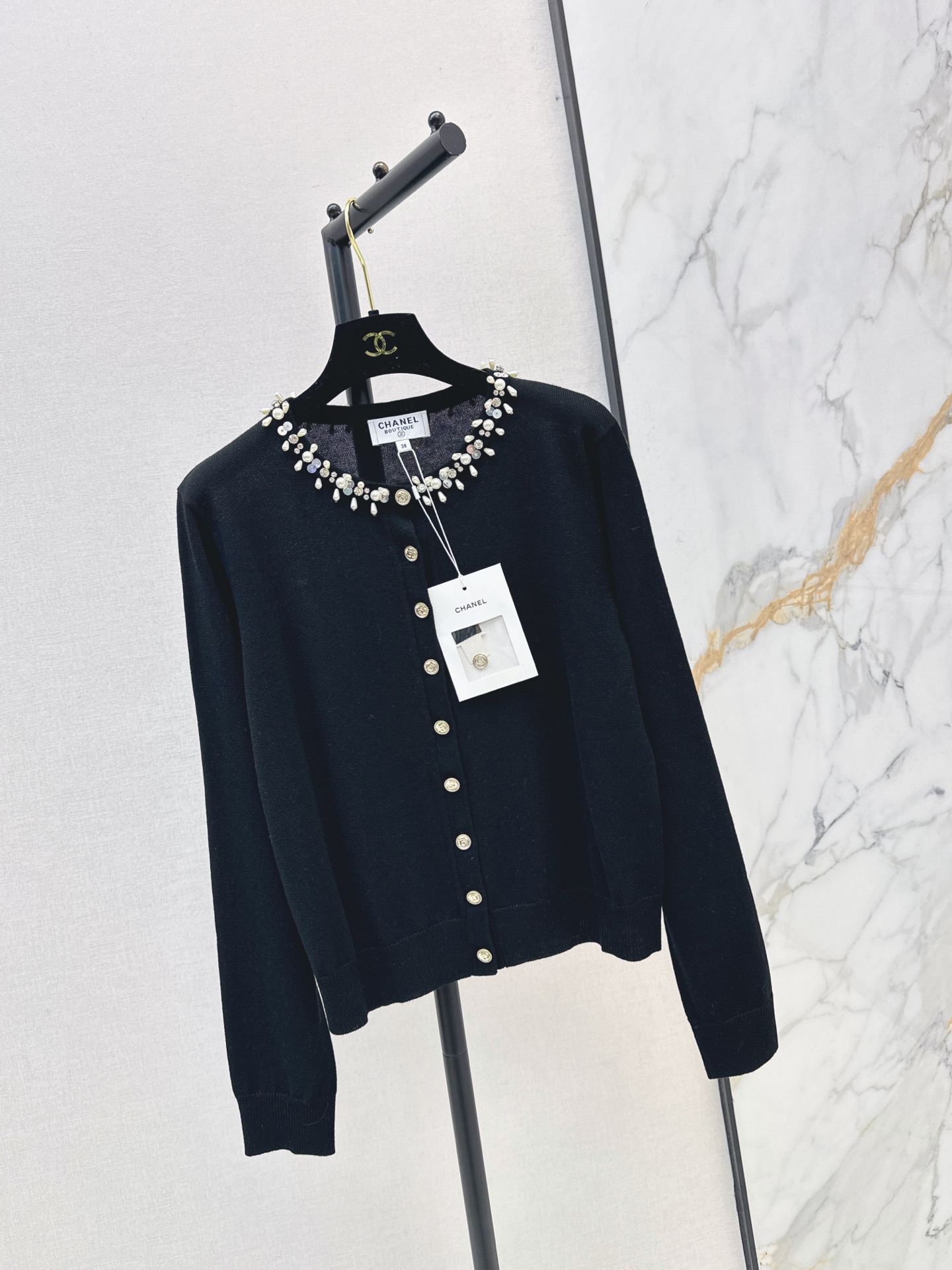 Chan 26fw rhinestone knit cardigan