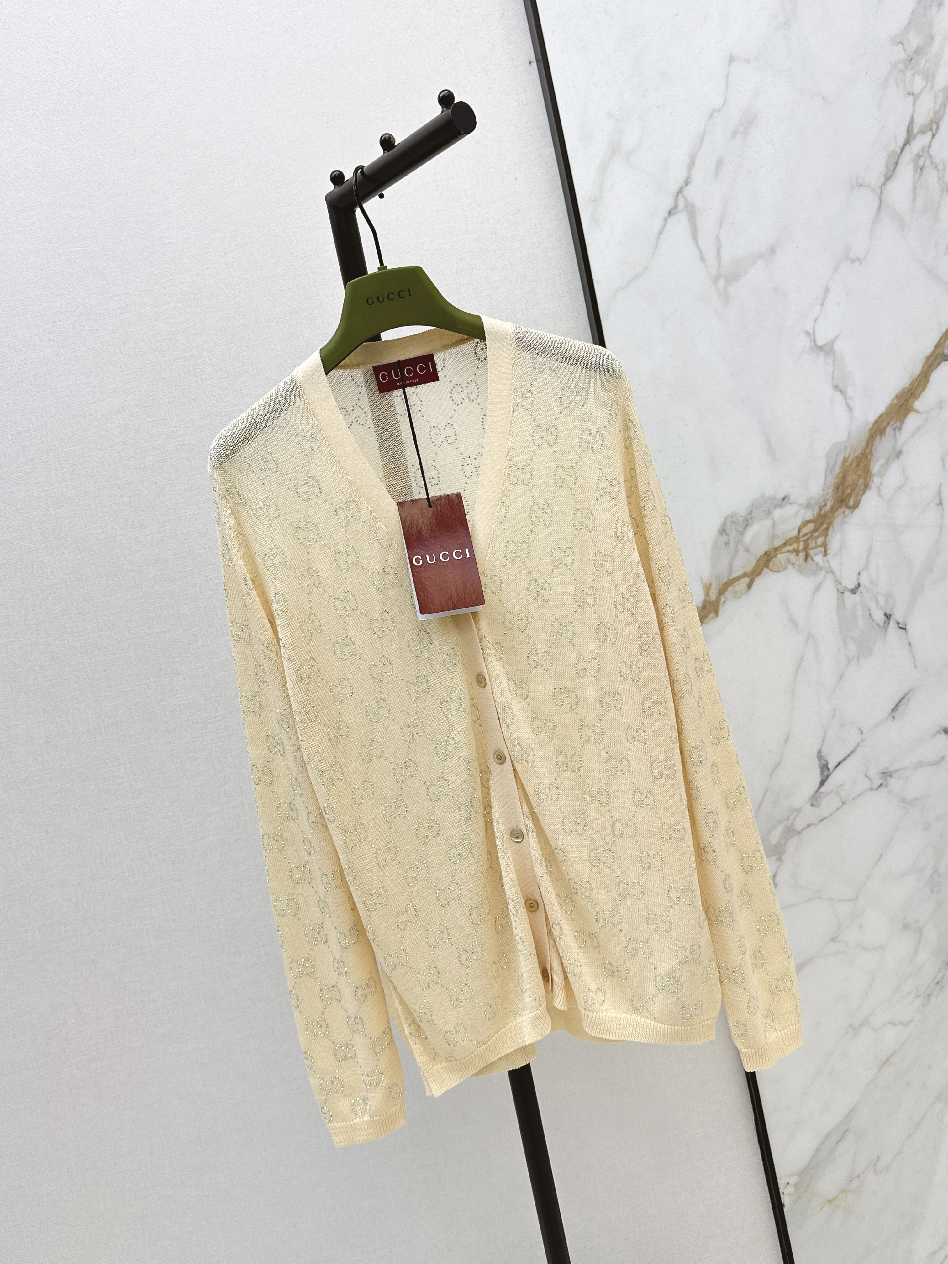 Guc 26fw Pale Yellow Knit Cardigan